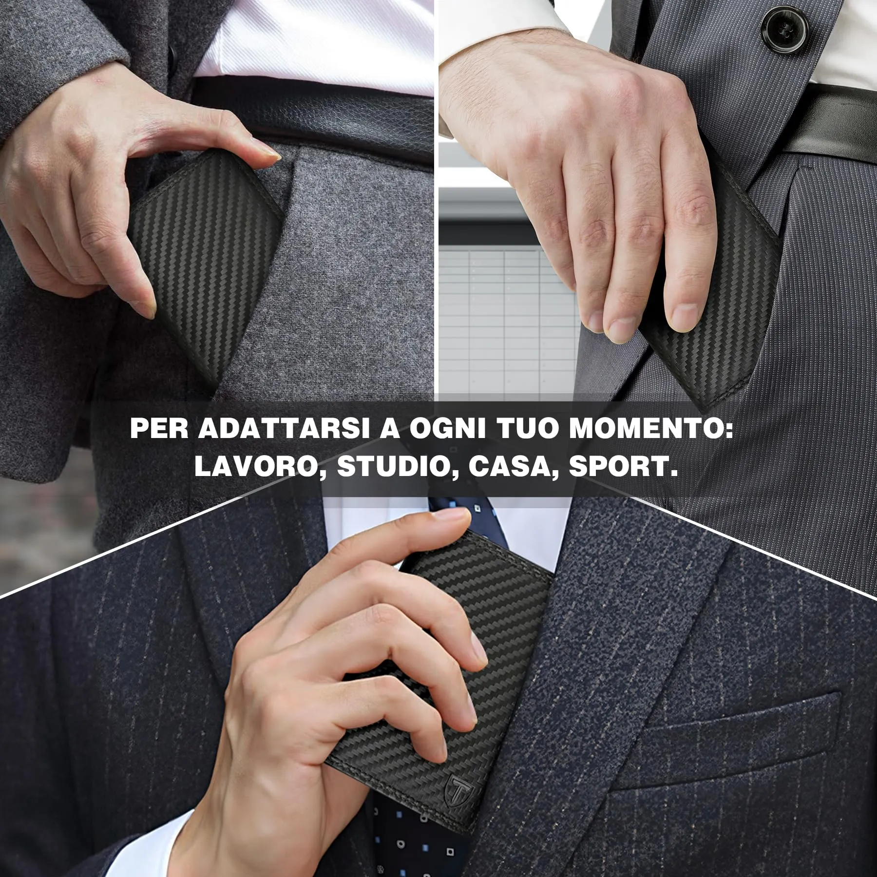 TEEHON Portafoglio Uomo in Pelle Carbonio con Blocco RFID - Nero - immagine 6