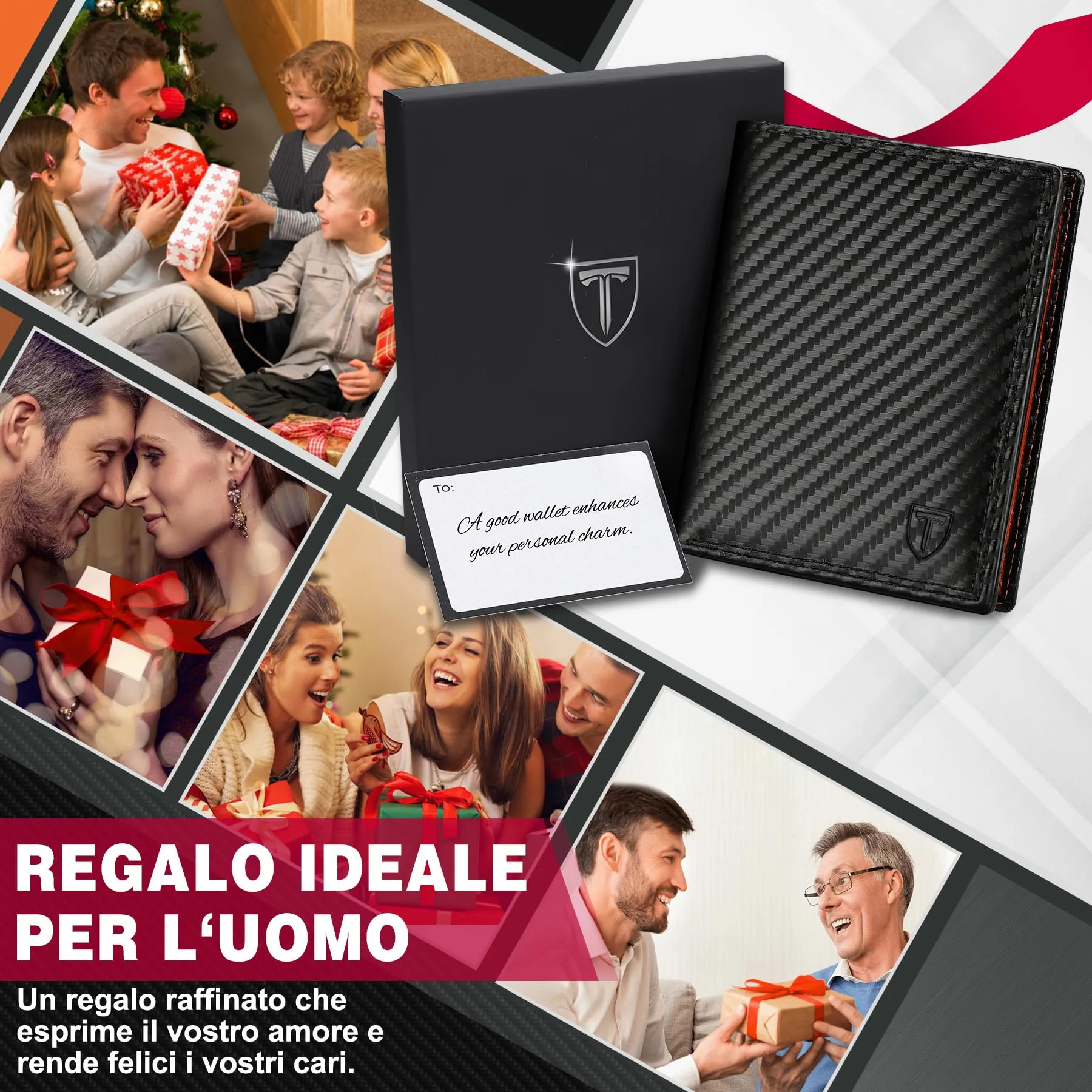 TEEHON Portafoglio Uomo in Pelle Carbonio con Blocco RFID - Nero - immagine 7