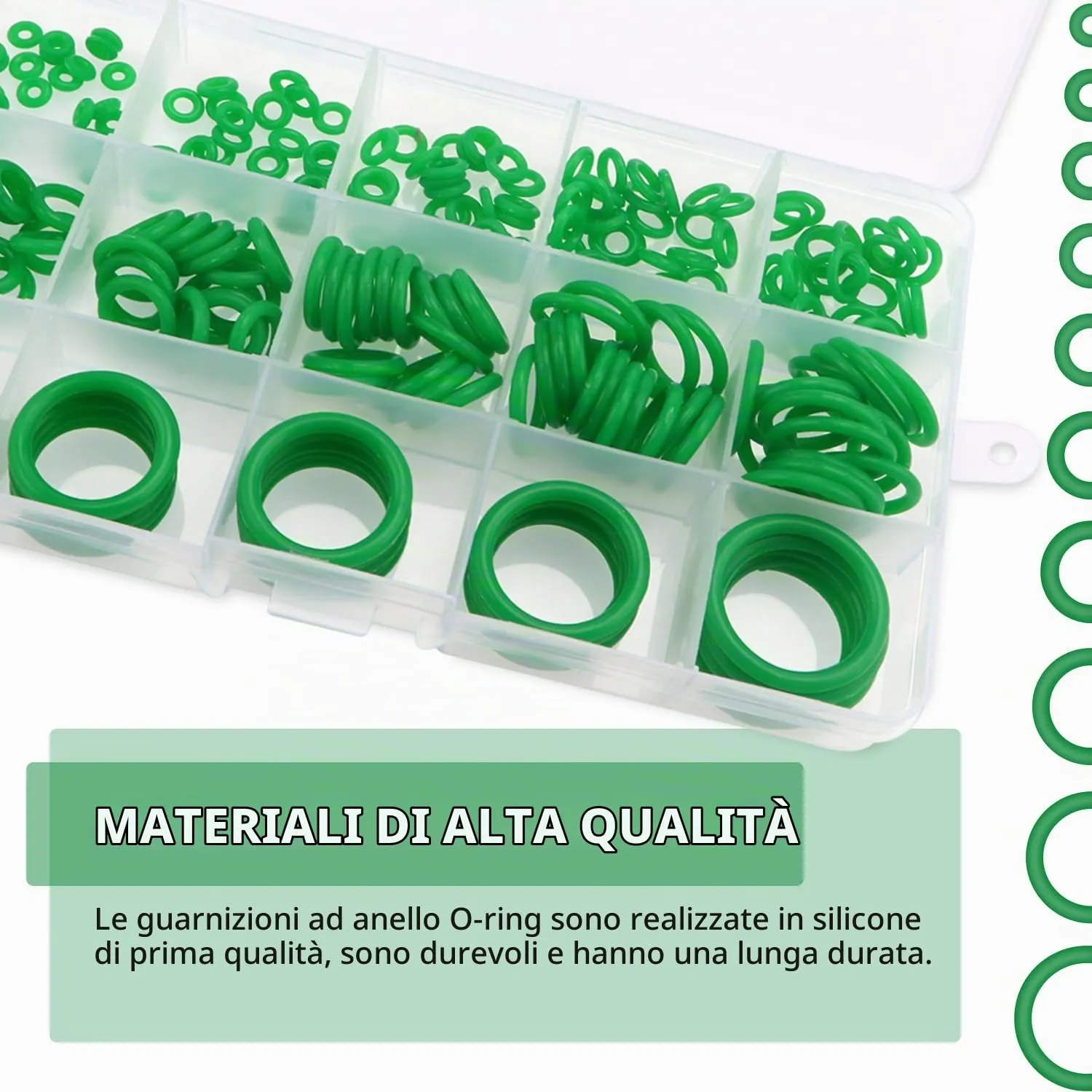 YIXISI Kit Assortimento O-ring in Silicone, 225 Pezzi, 15 Misure, Verde - immagine 4