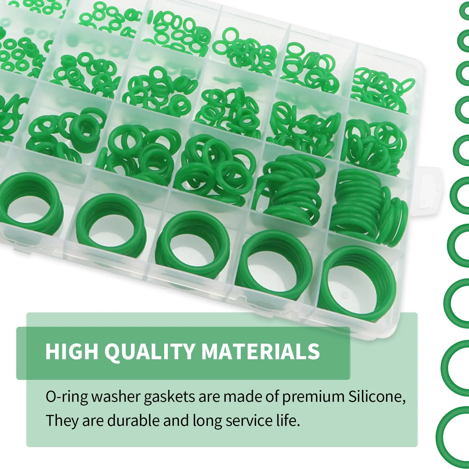 YIXISI Kit Assortimento O-ring in Silicone, 420 Pezzi, 24 Misure, Verde - immagine 4