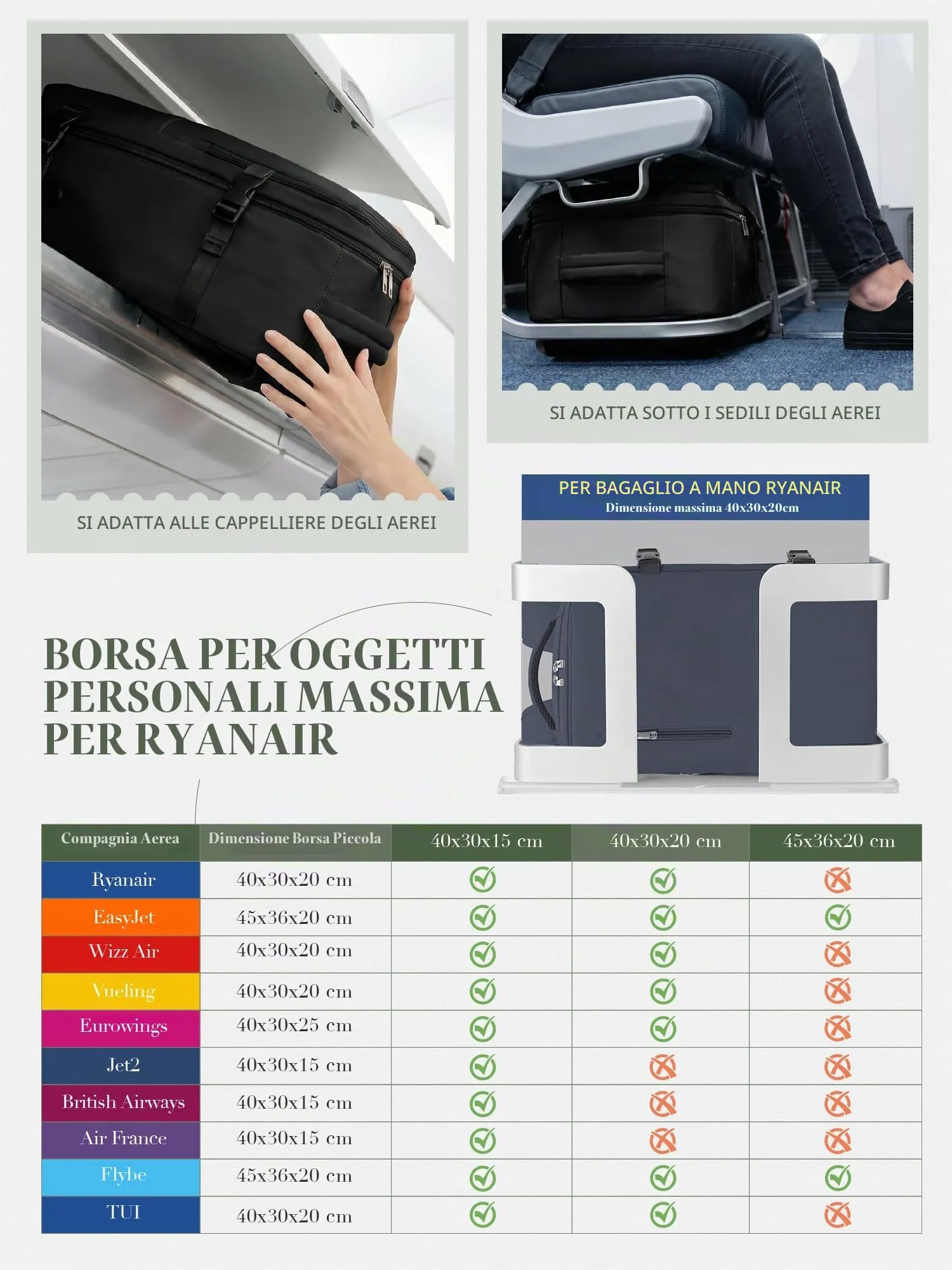 Hayayu Zaino Bagaglio a Mano 40x30x20 per Ryanair, 24L - immagine 2