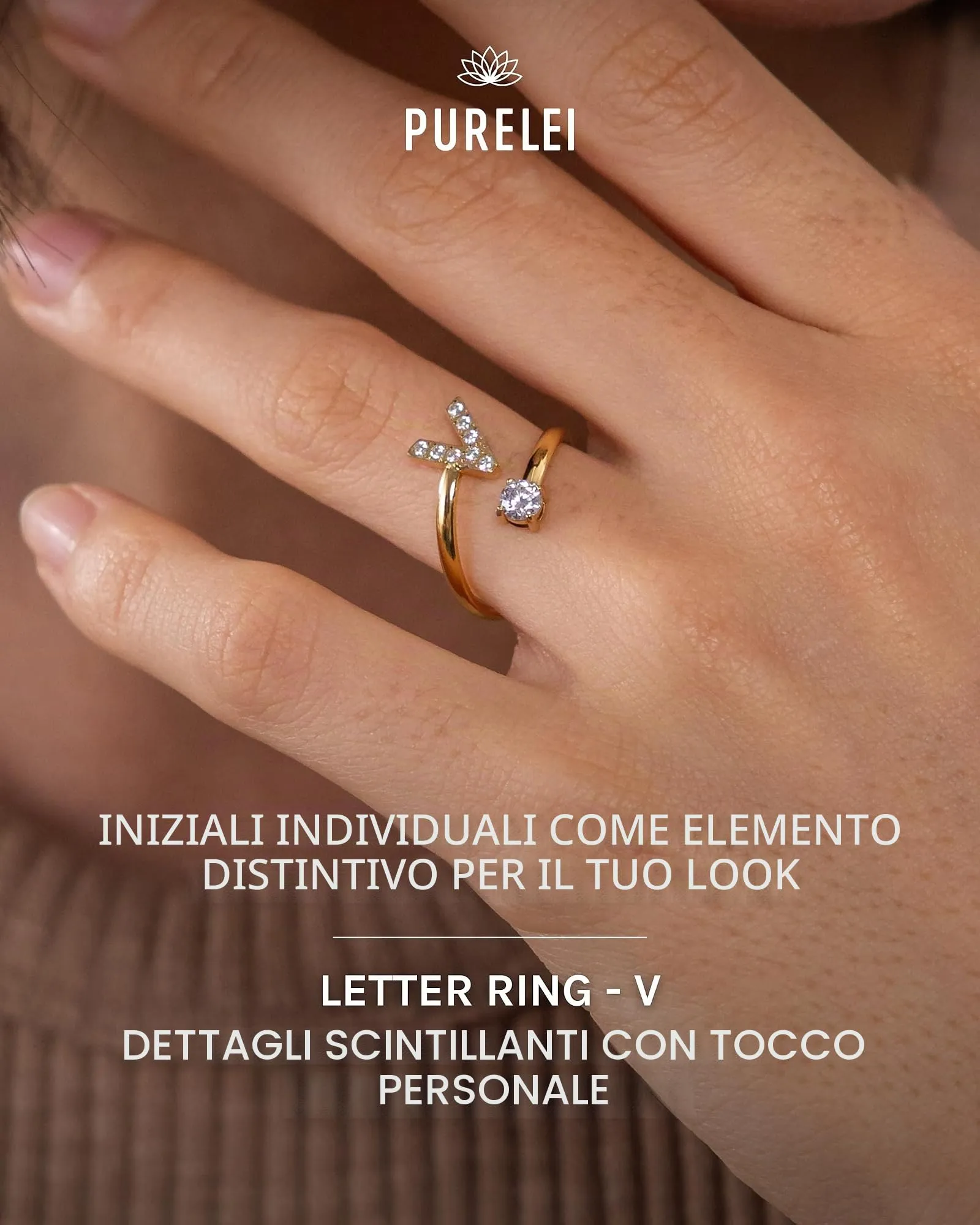 Purelei Anello Lettere in acciaio inossidabile, regolabile (taglia 50-60) - immagine 2