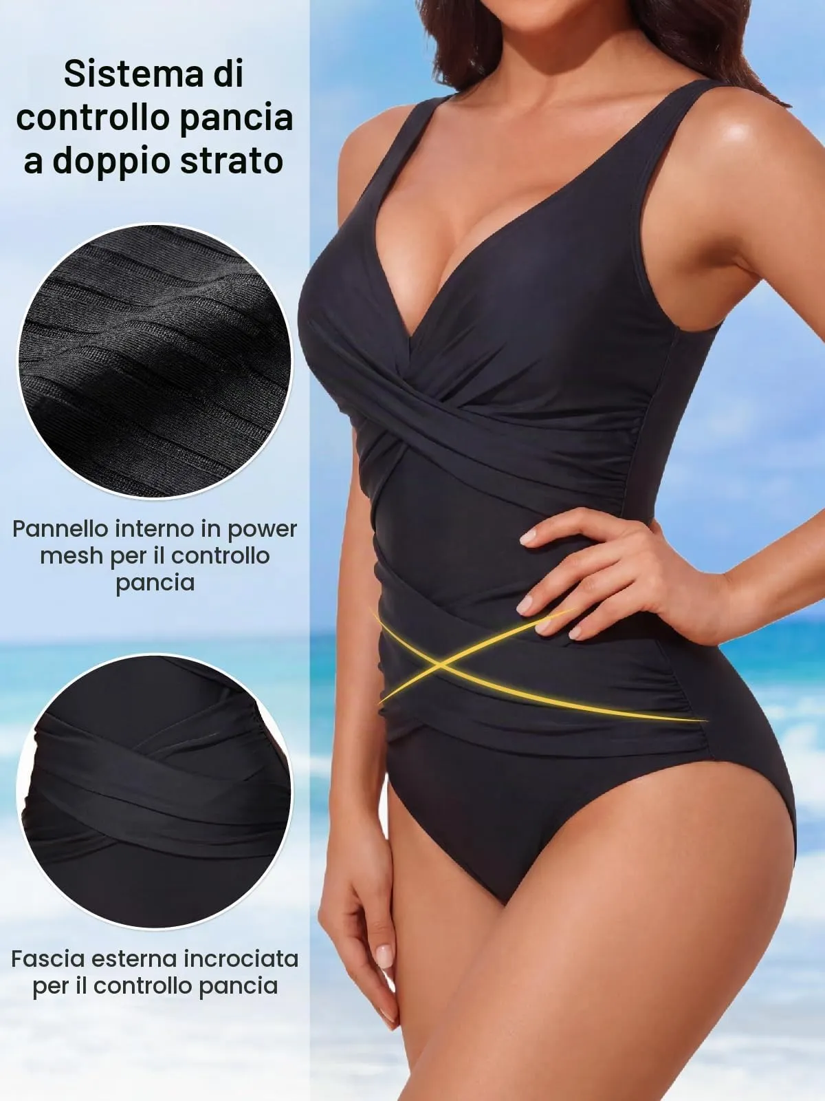 Smismivo Costume da Bagno Intero da Donna con Controllo della Pancia e Push Up, Halter Imbottito - immagine 3