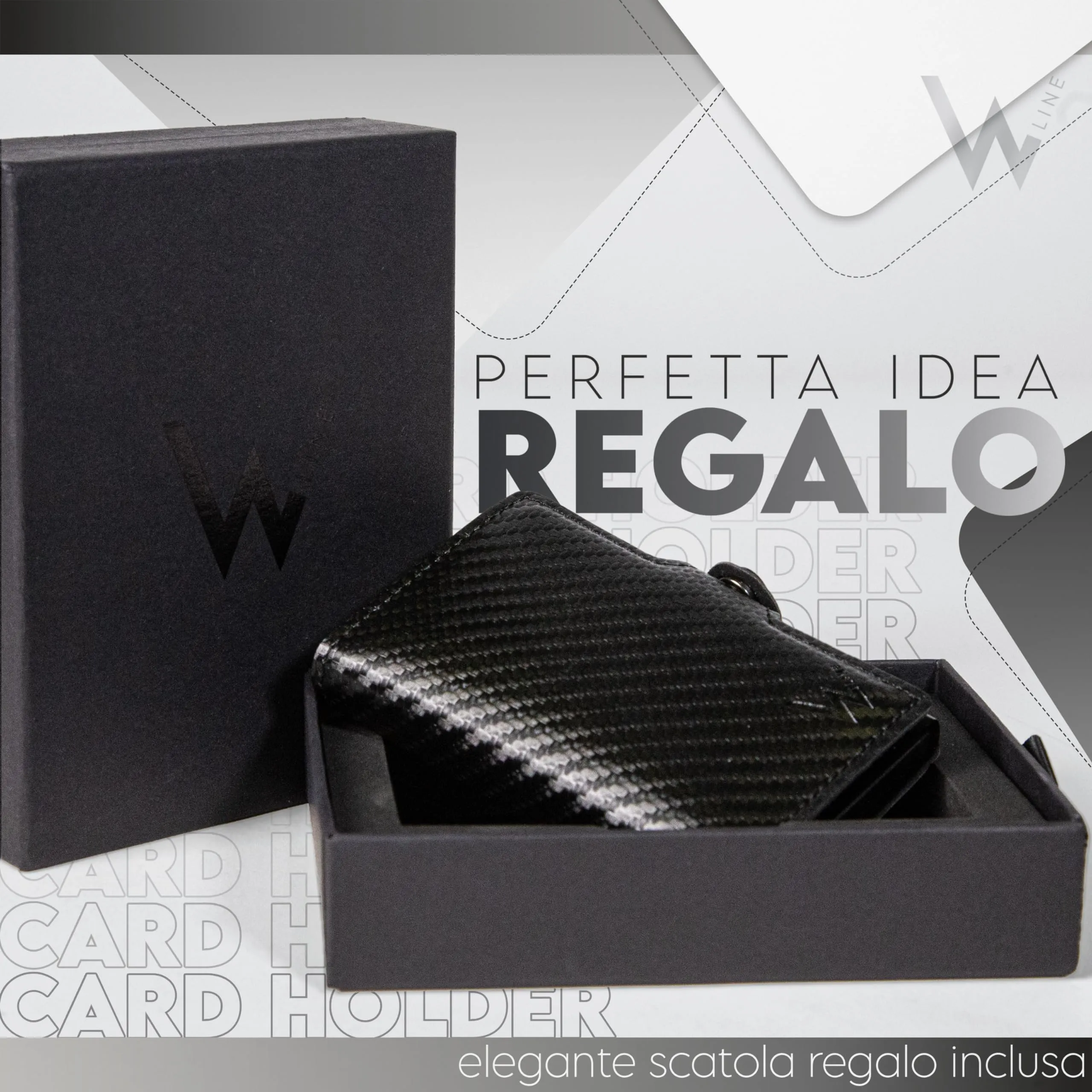 WLine Portafoglio Slim RFID in Fibra di Carbonio per Uomo e Donna, Nero Carbon senza Zip - immagine 5