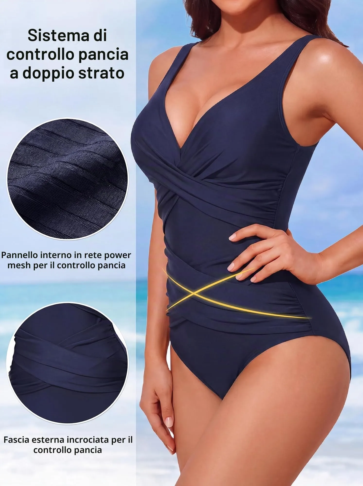 Smismivo Costume da Bagno Intero Donna con Controllo della Pancia e Push Up, Halter Imbottito - immagine 3