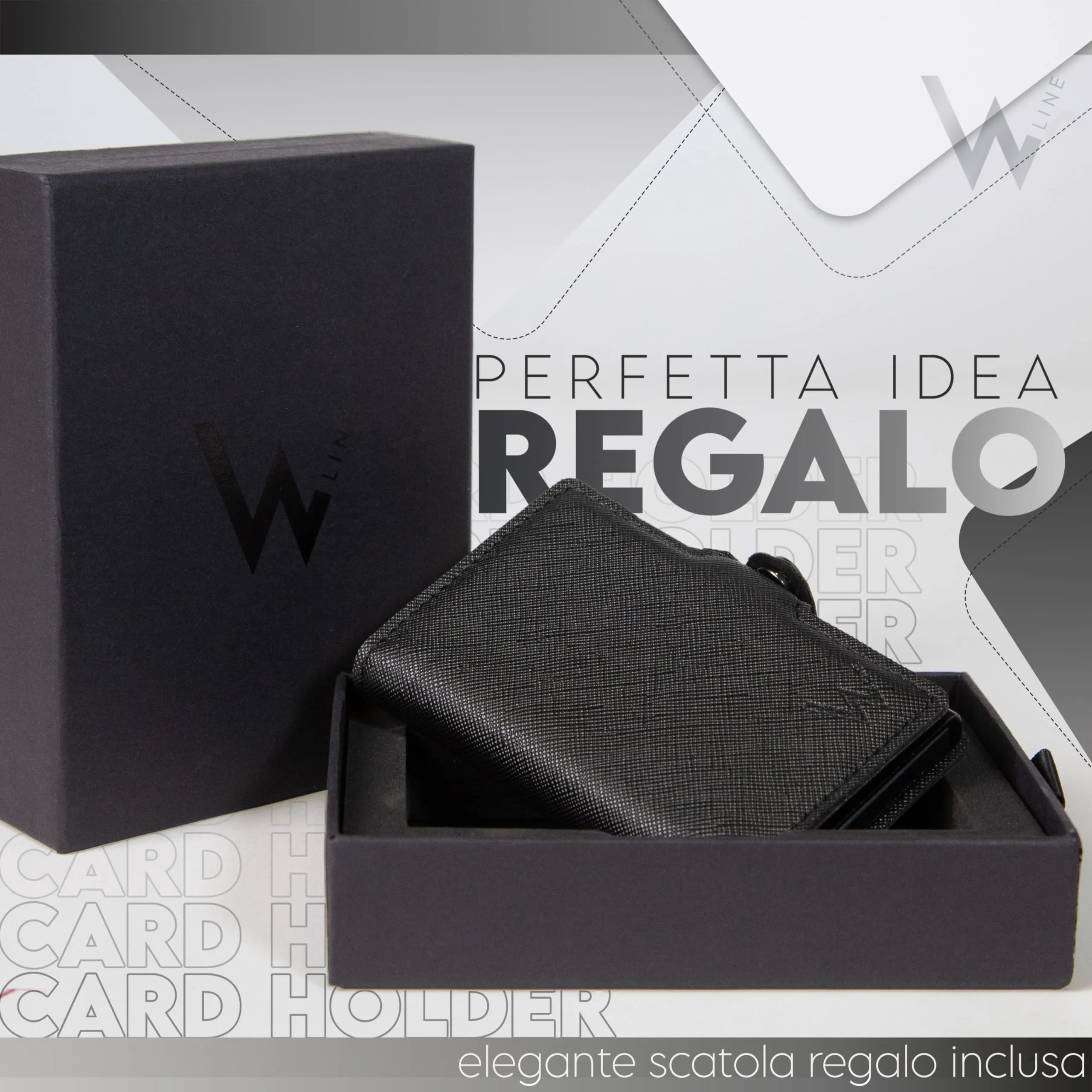 WLine Portacarte Slim RFID in Pelle PU Saffiano - Nero Saffiano senza Zip - immagine 5