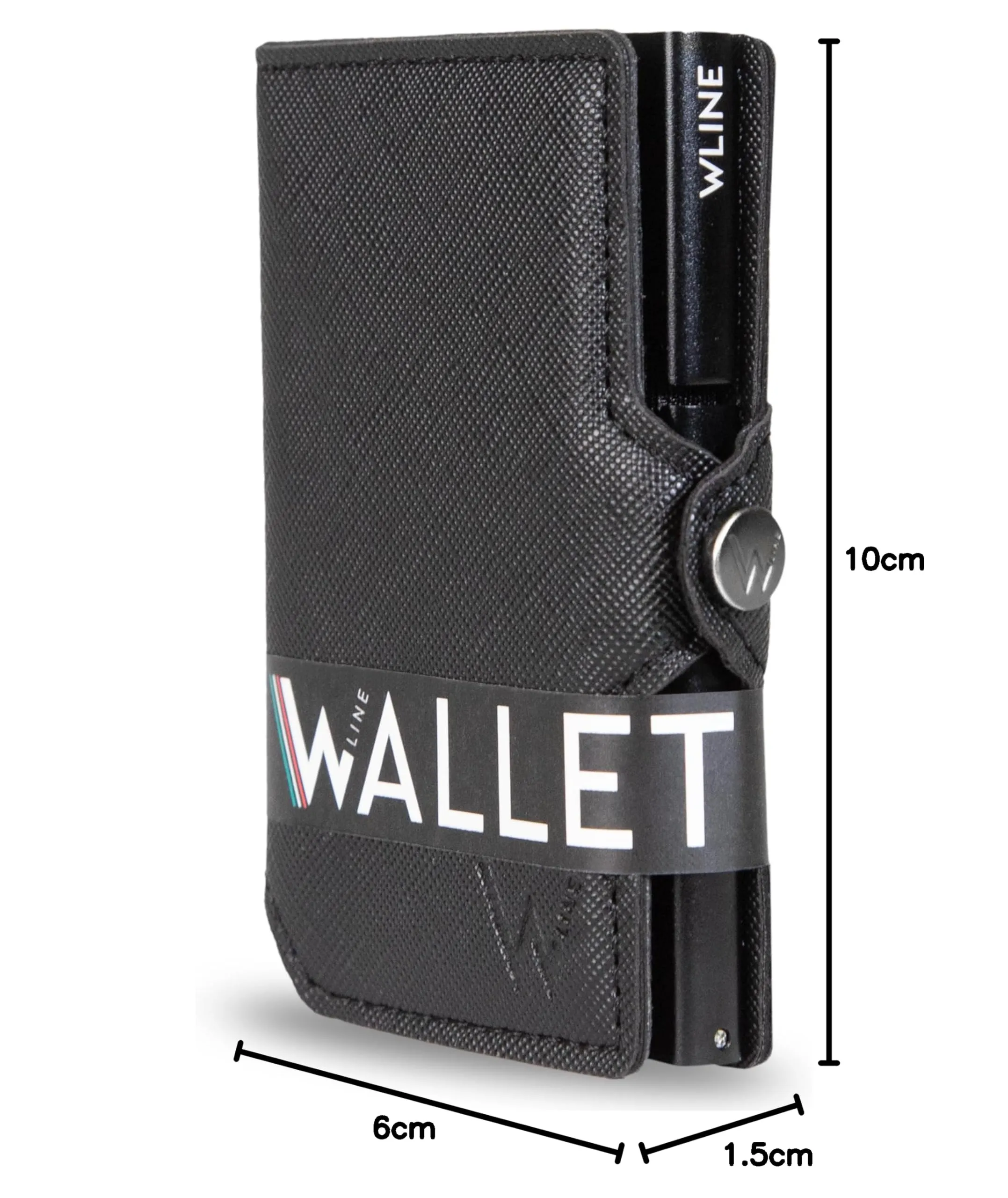 WLine Portacarte Slim RFID in Pelle PU Saffiano - Nero Saffiano senza Zip - immagine 8