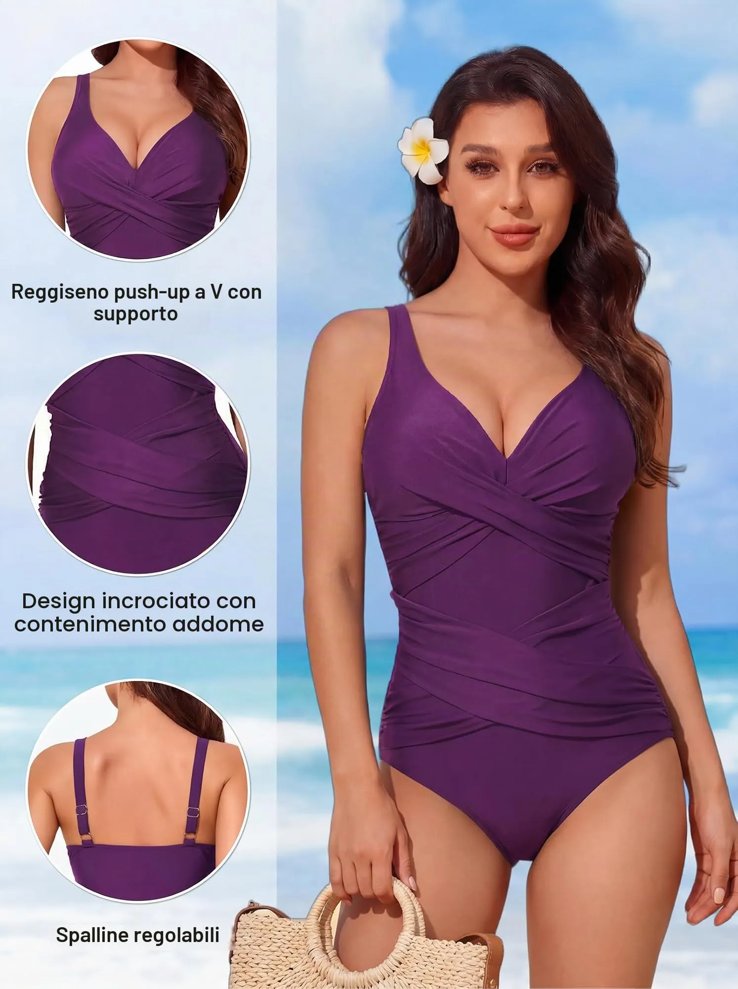 Smismivo Costume da Bagno Intero da Donna con Controllo della Pancia e Push up Halter Imbottito - immagine 5