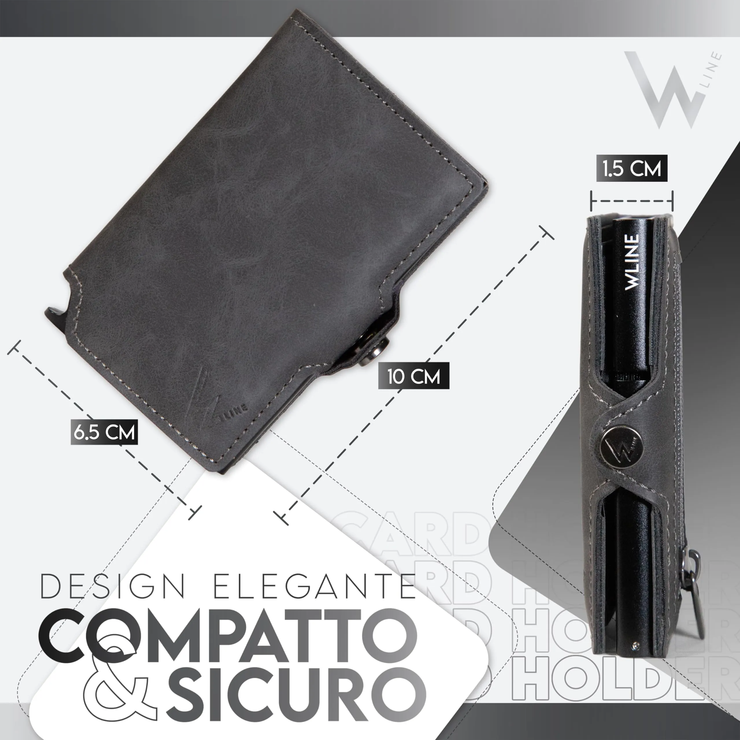 WLine Portafoglio Slim RFID con Portamonete in Pelle PU - Grigio Vintage con Zip - immagine 2