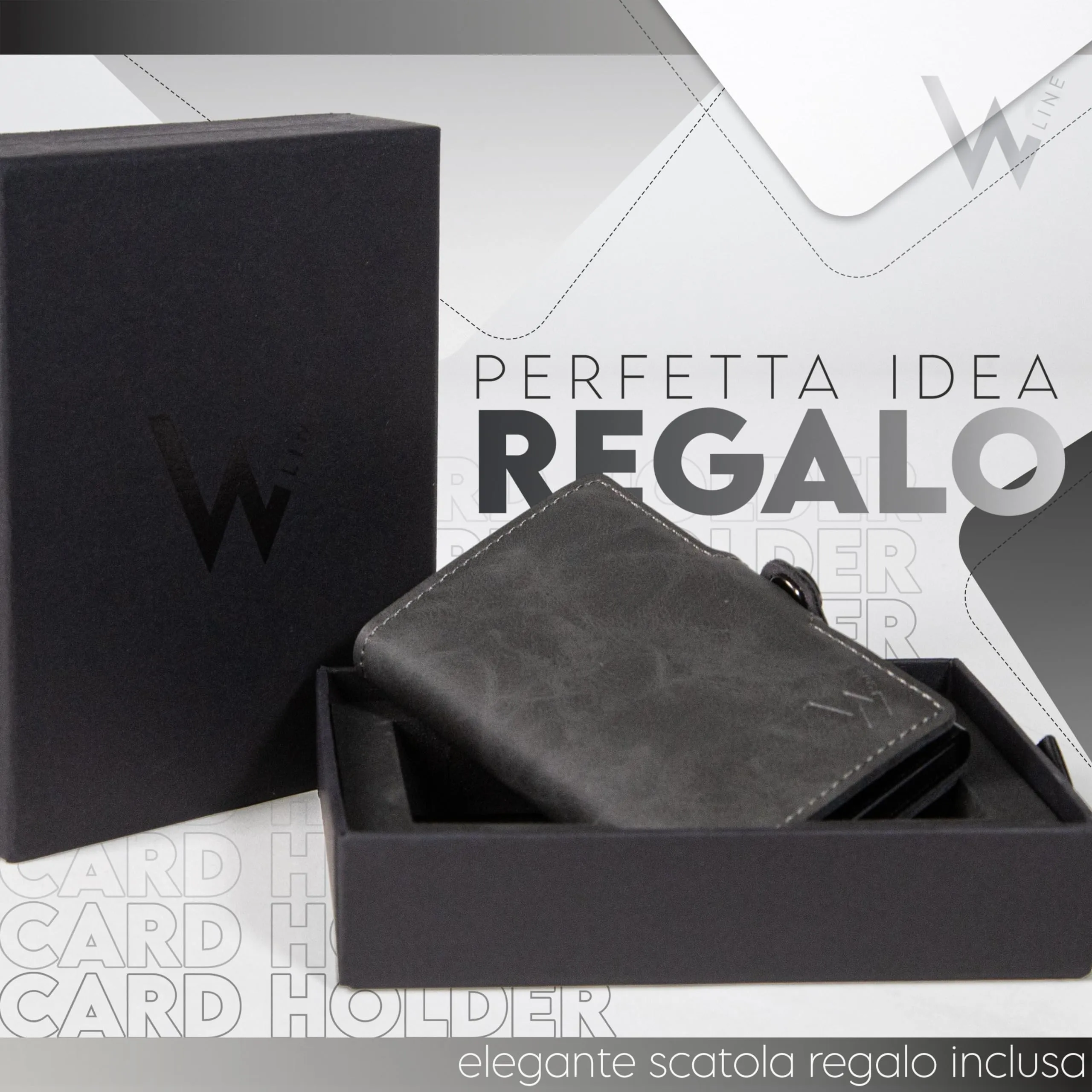 WLine Portafoglio Slim RFID con Portamonete in Pelle PU - Grigio Vintage con Zip - immagine 6