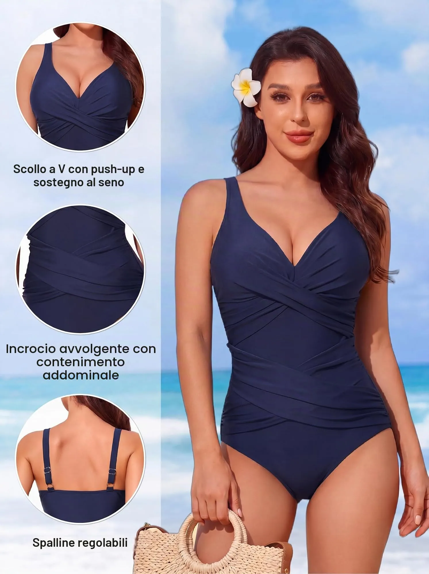 Smismivo Costume da Bagno Intero Donna con Controllo della Pancia, Push Up e Halter Imbottito - immagine 5