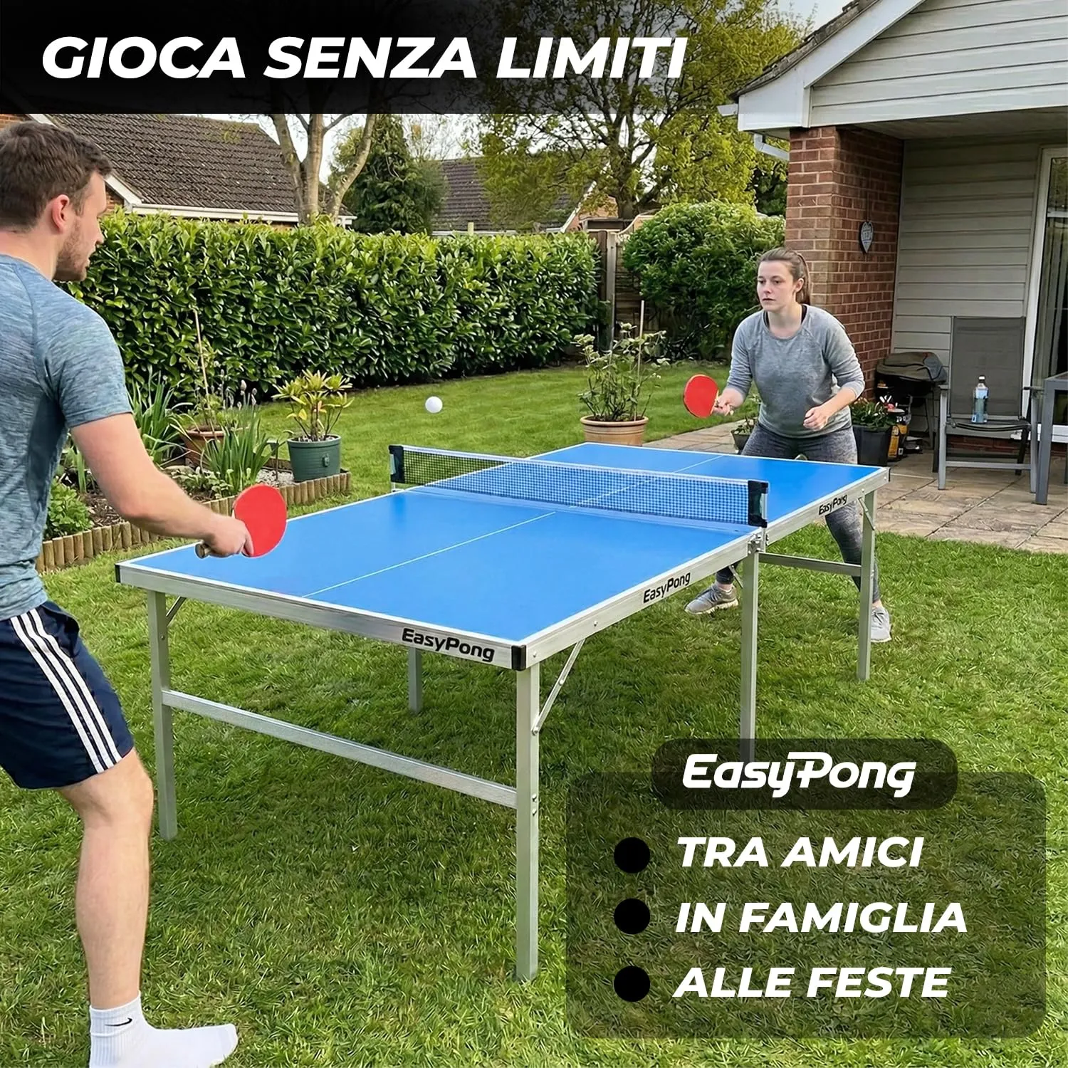 Original Cup EasyPong Mini Tavolo da Ping Pong Blu 182x91cm con 2 Racchette e 4 Palline - immagine 4