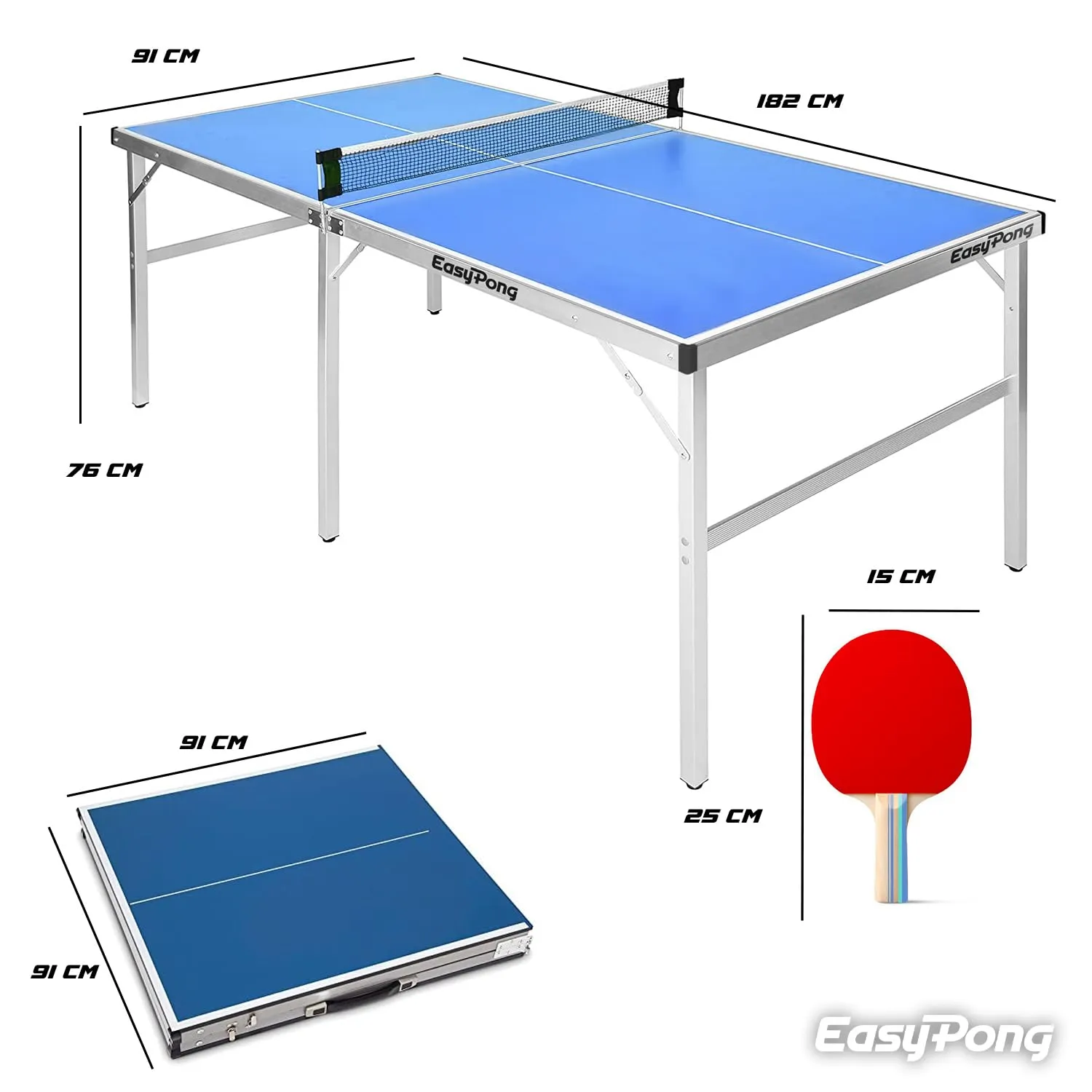 Original Cup EasyPong Mini Tavolo da Ping Pong Blu 182x91cm con 2 Racchette e 4 Palline - immagine 5