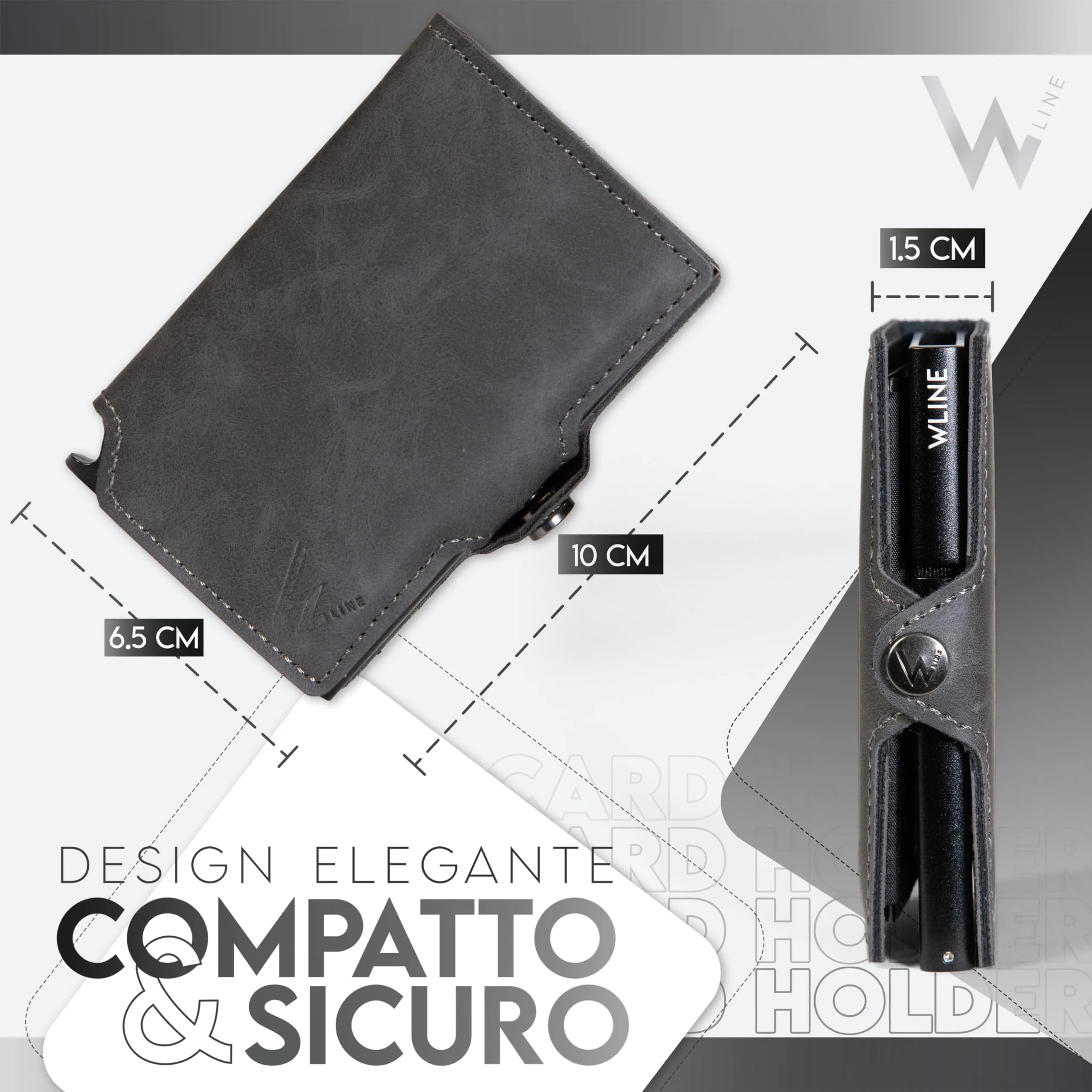WLine Portafoglio Slim RFID in Pelle PU per Uomo e Donna, Grigio Vintage senza Zip - immagine 2