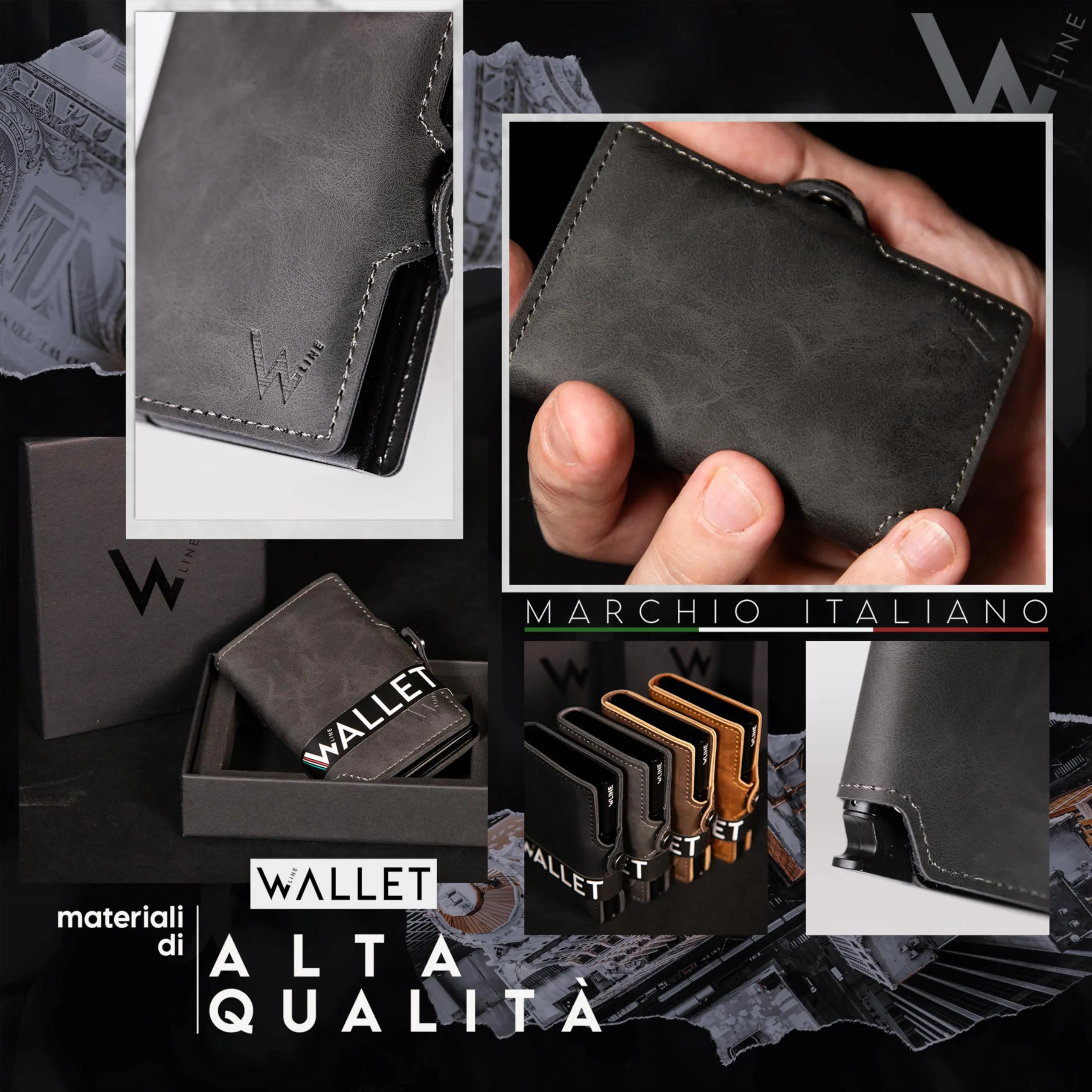 WLine Portafoglio Slim RFID in Pelle PU per Uomo e Donna, Grigio Vintage senza Zip - immagine 3