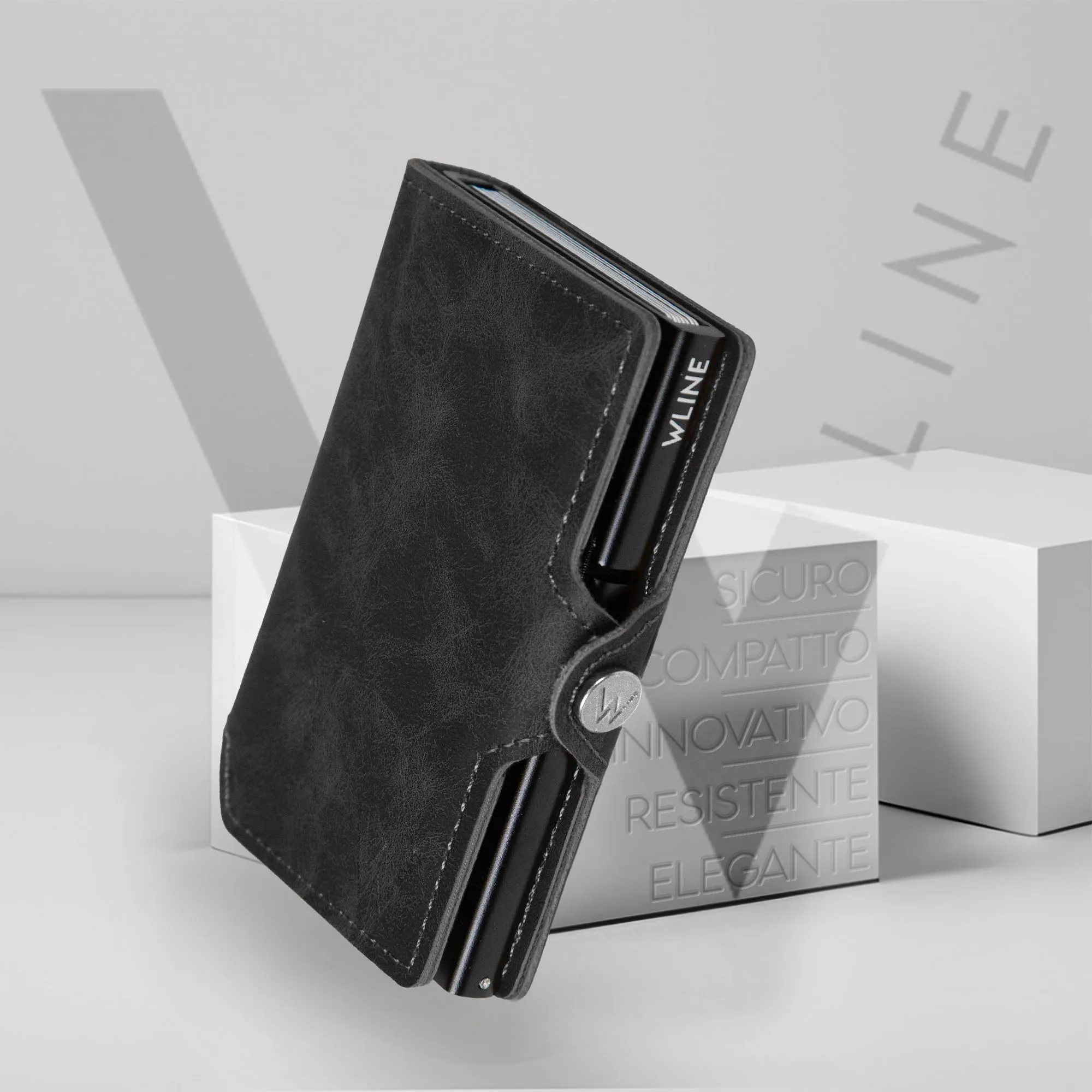 WLine Portafoglio Slim RFID in Pelle PU per Uomo e Donna, Grigio Vintage senza Zip - immagine 6