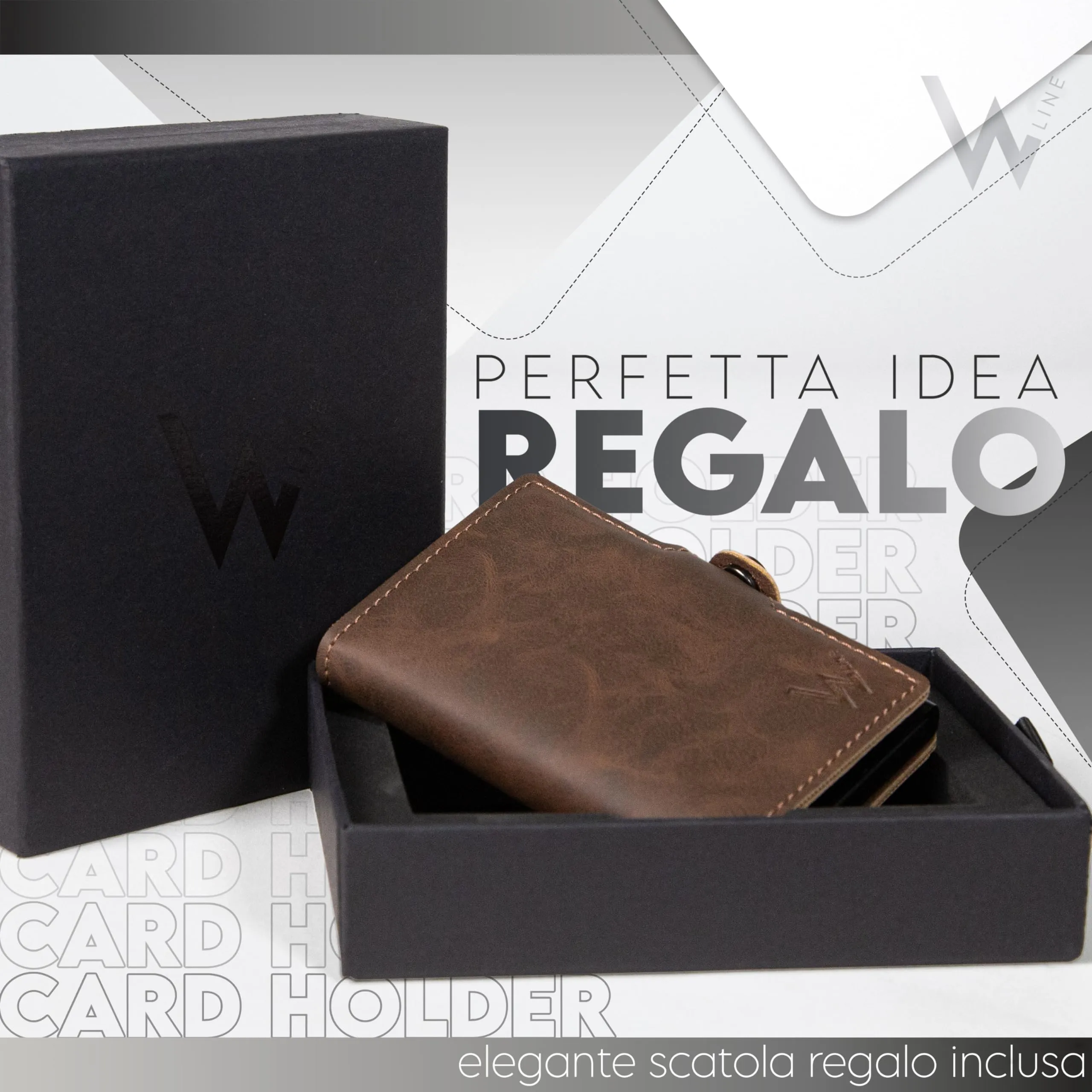 WLine Portafoglio Uomo Slim RFID in Pelle PU con Zip, Marrone Scuro Vintage - immagine 6