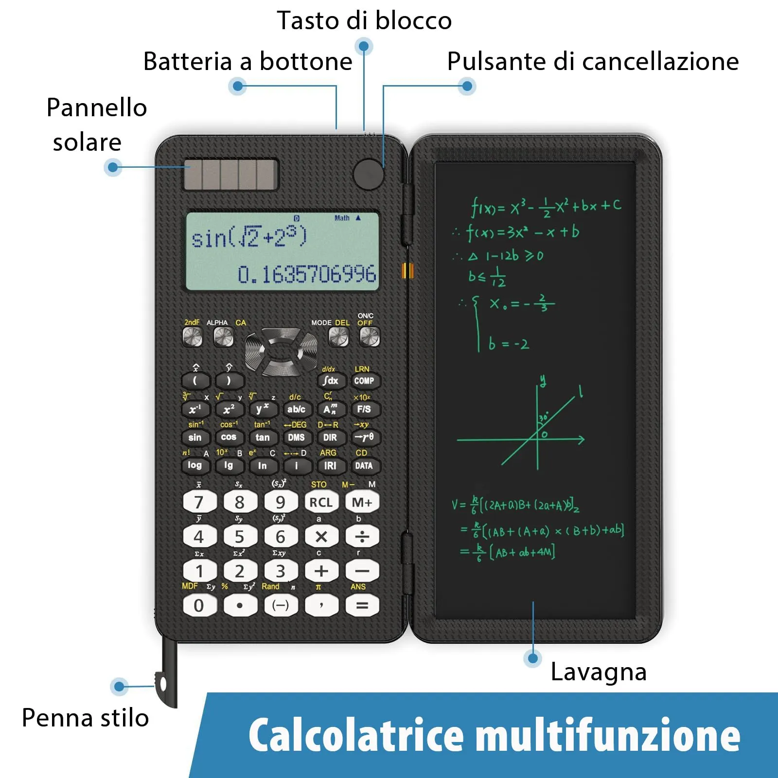 ROATEE Calcolatrice Scientifica 82 MS con Blocco Note, Solare e Batteria, Pieghevole 6,5 Pollici - immagine 2