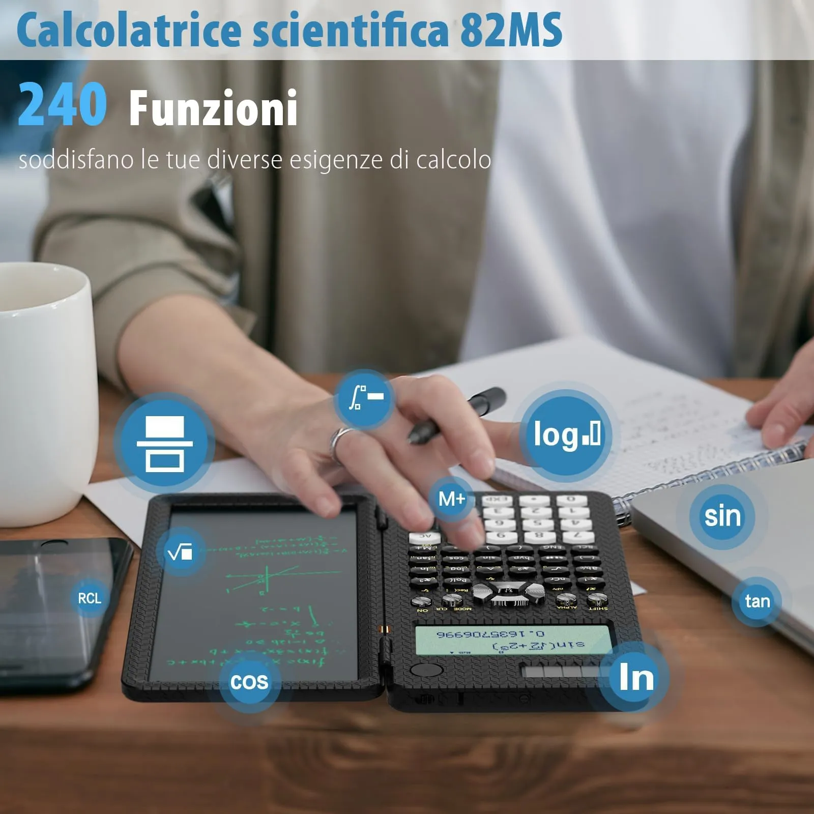 ROATEE Calcolatrice Scientifica 82 MS con Blocco Note, Solare e Batteria, Pieghevole 6,5 Pollici - immagine 3
