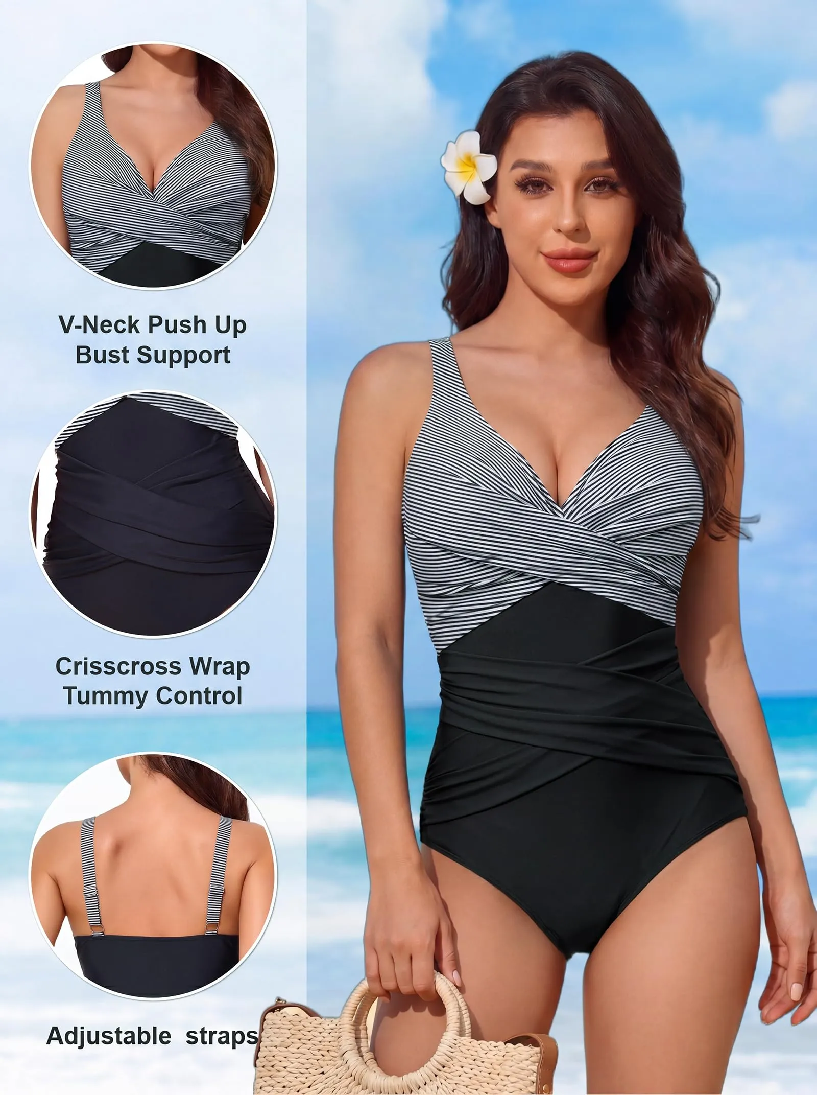 Smismivo Costume da Bagno Intero da Donna con Controllo della Pancia, Push up e Halter Imbottito - immagine 5
