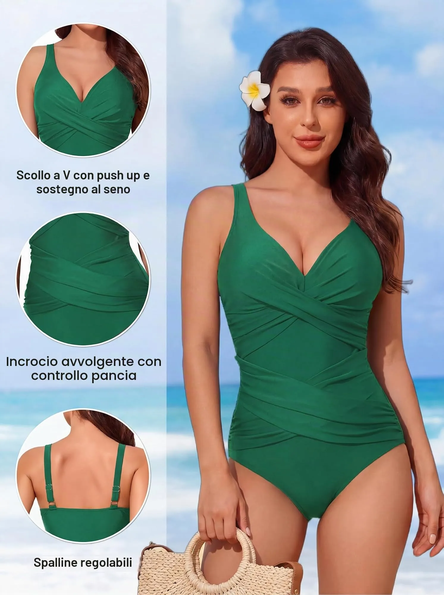 Smismivo Costume da Bagno Intero Donna con Controllo della Pancia, Push Up e Halter Imbottito - immagine 5