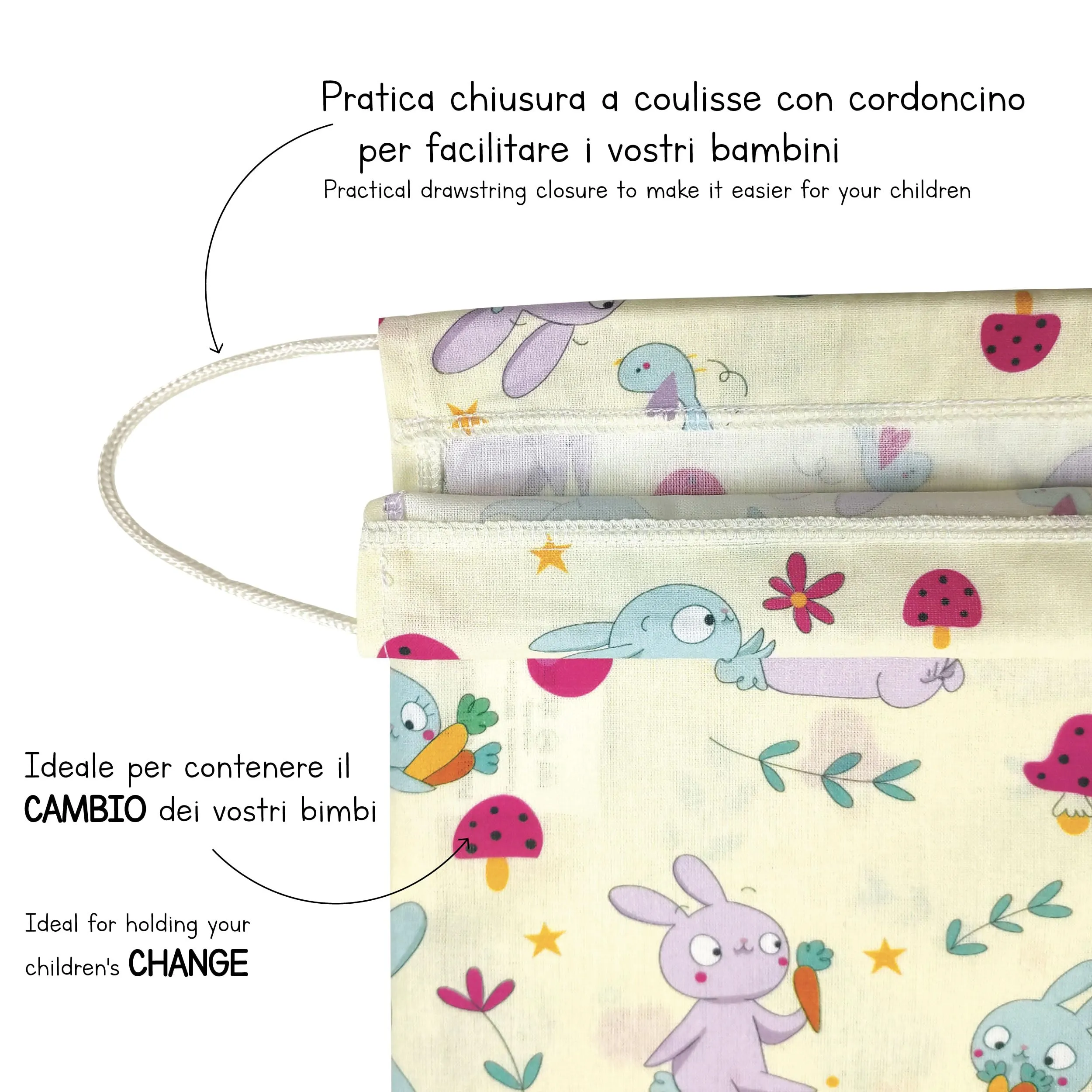 Panini Tessuti Sacchetto per Cambio Asilo Nido in Cotone 34x44 cm - immagine 5