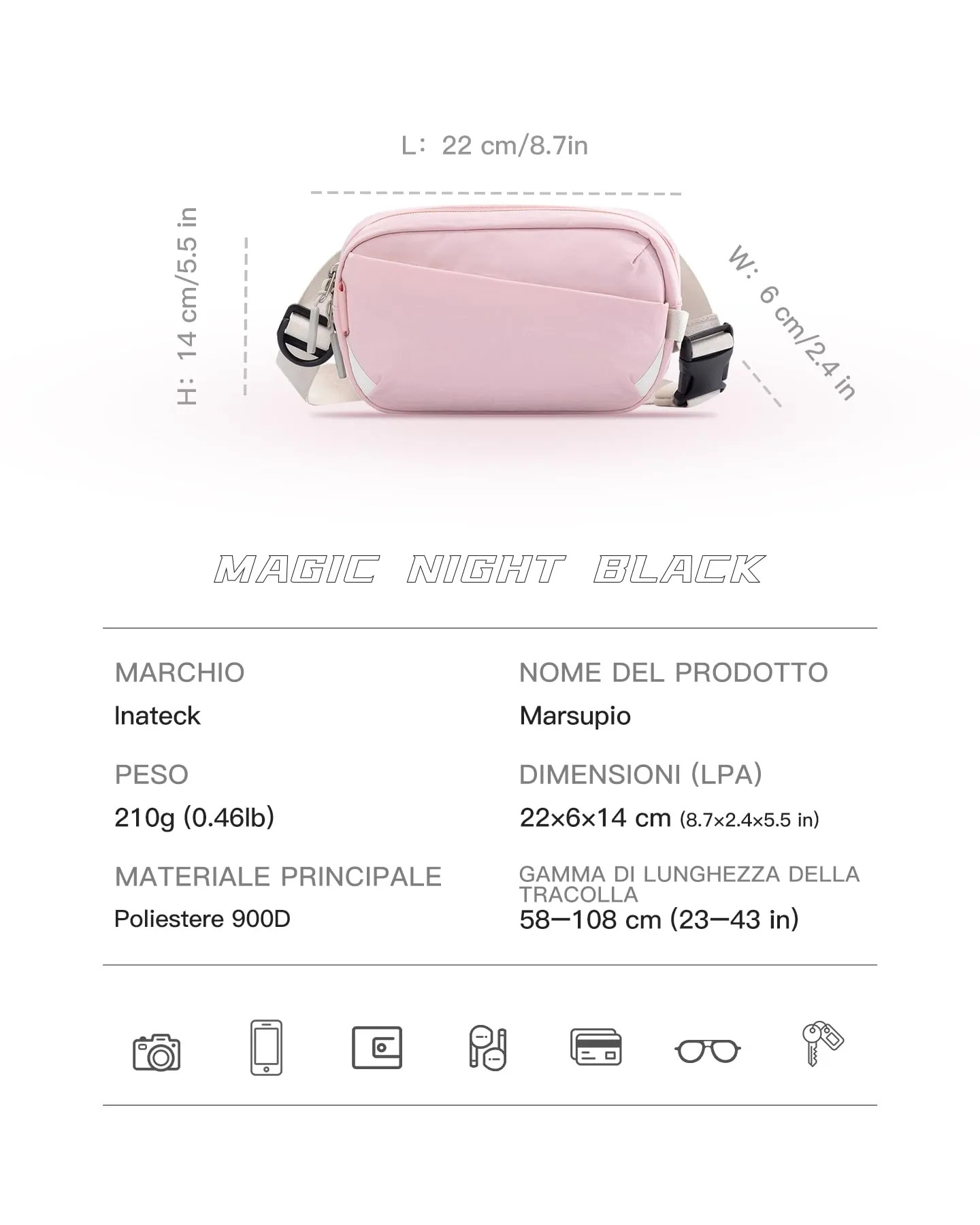 Inateck Sling Bag X-Mini 1,5 Litri Marsupio Sportivo Borsa a Tracolla Uomo e Donna - immagine 2