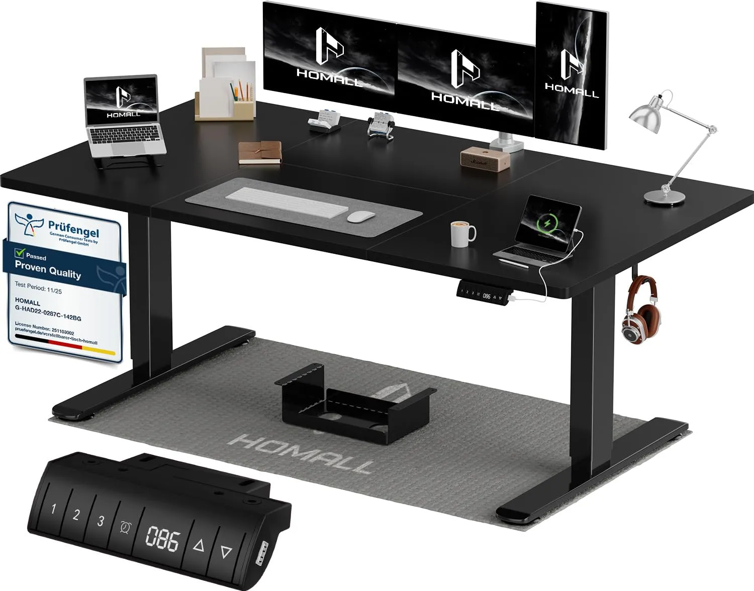 Homall Scrivania Regolabile in Altezza 160x80 cm con Porta USB, Nero - immagine 1