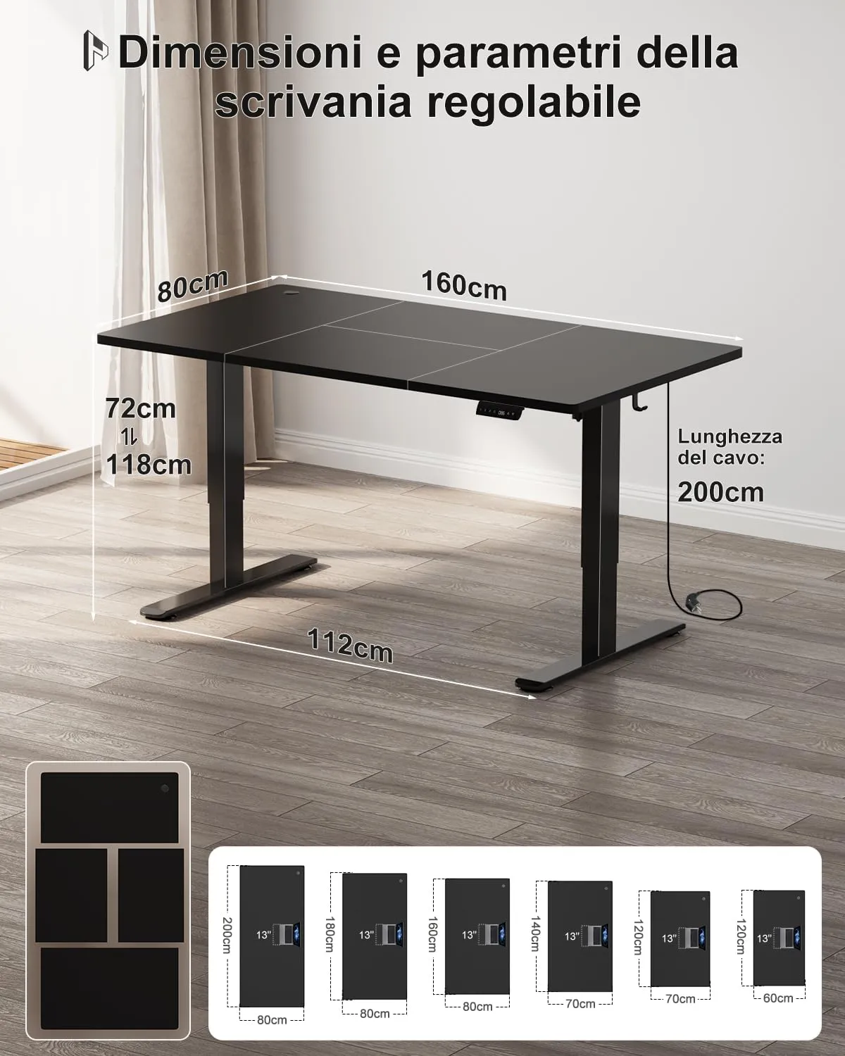 Homall Scrivania Regolabile in Altezza 160x80 cm con Porta USB, Nero - immagine 3