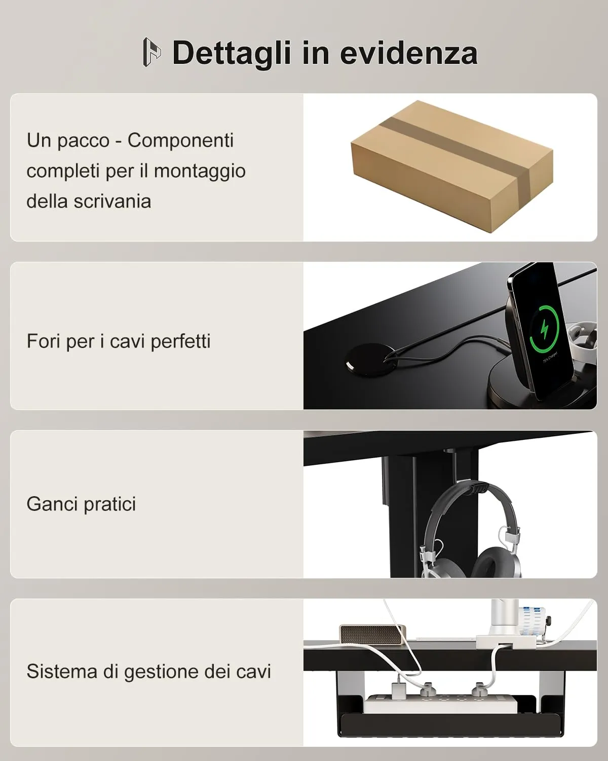 Homall Scrivania Regolabile in Altezza 160x80 cm con Porta USB, Nero - immagine 9
