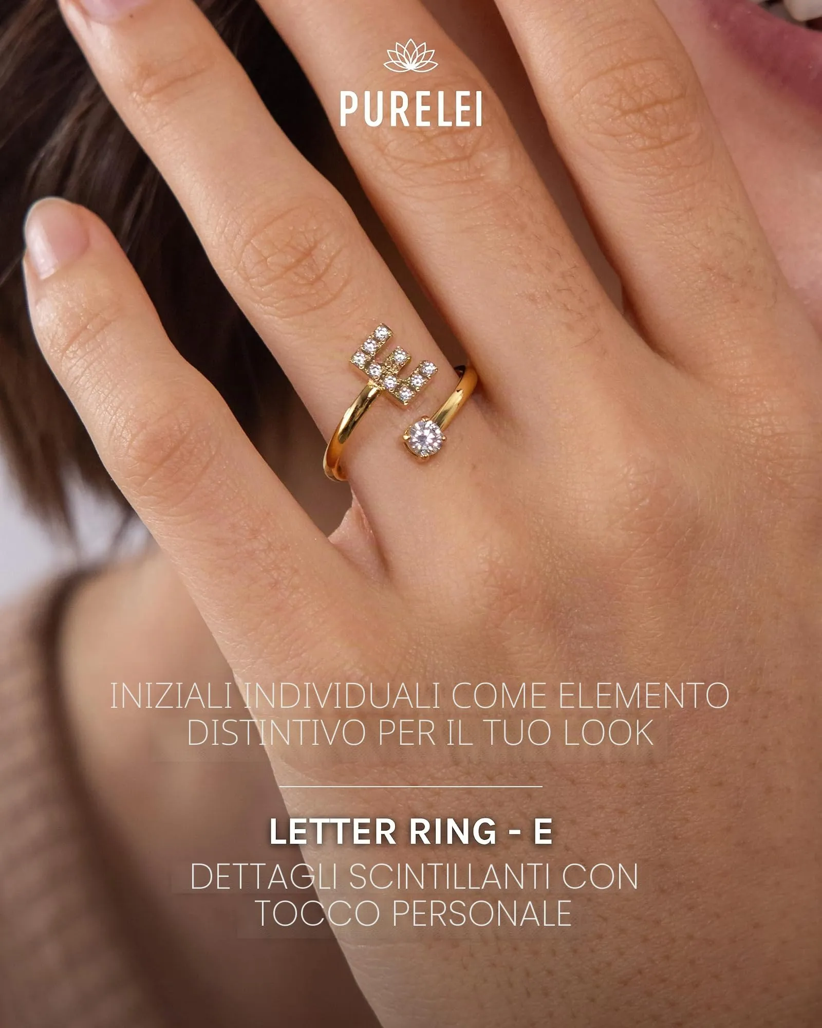 Purelei Anello con Lettera E in Acciaio Inox, Regolabile (Taglia 50-60) - immagine 2
