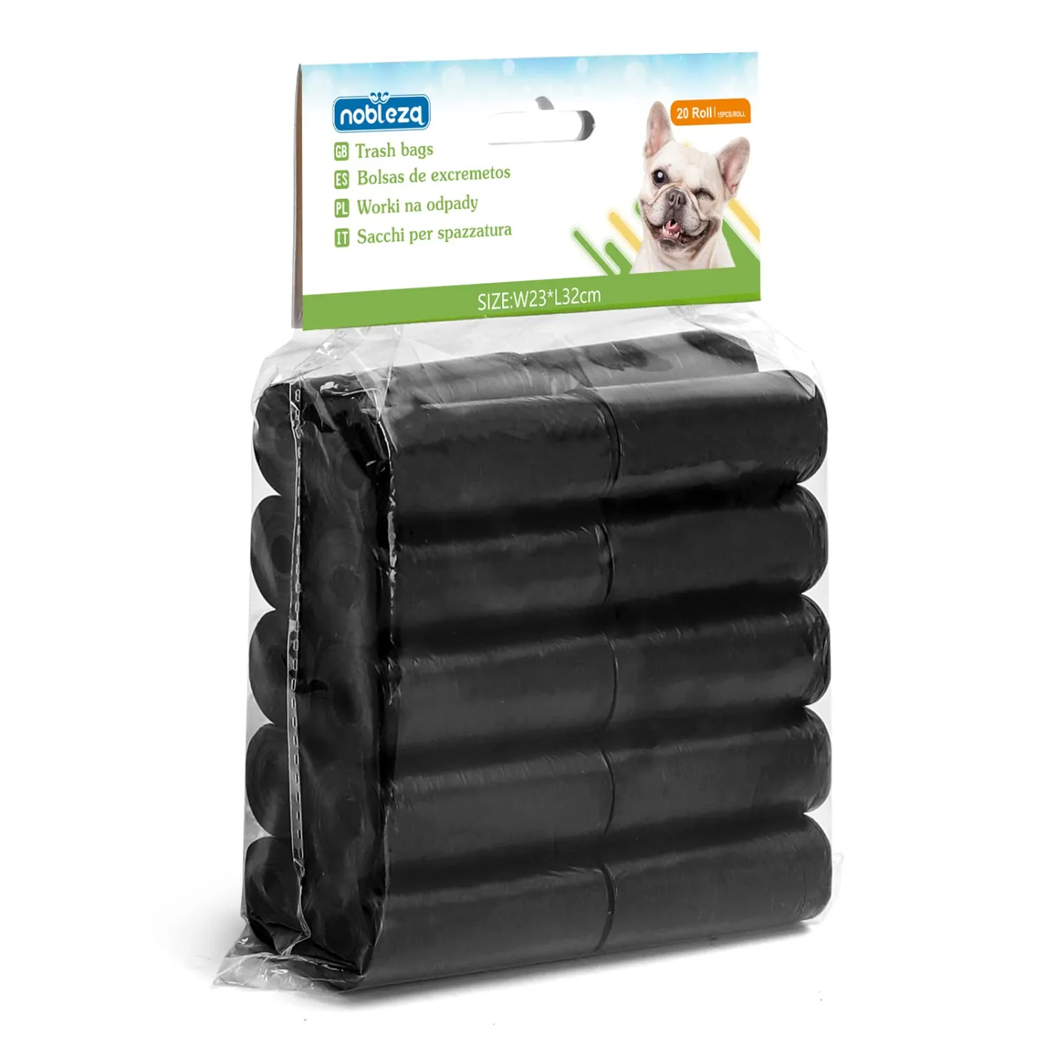 Nobleza Borsa per escrementi per cani, 300 sacchetti, 20 rotoli, nero - immagine 1