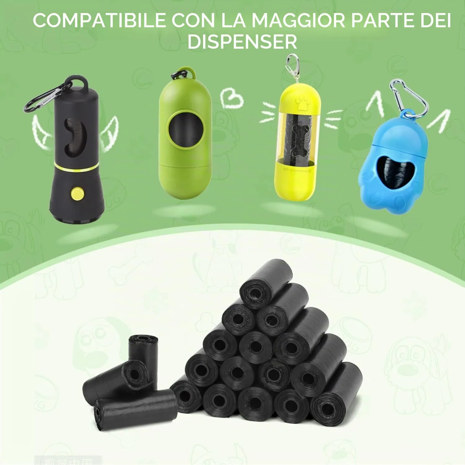 Nobleza Borsa per escrementi per cani, 300 sacchetti, 20 rotoli, nero - immagine 6
