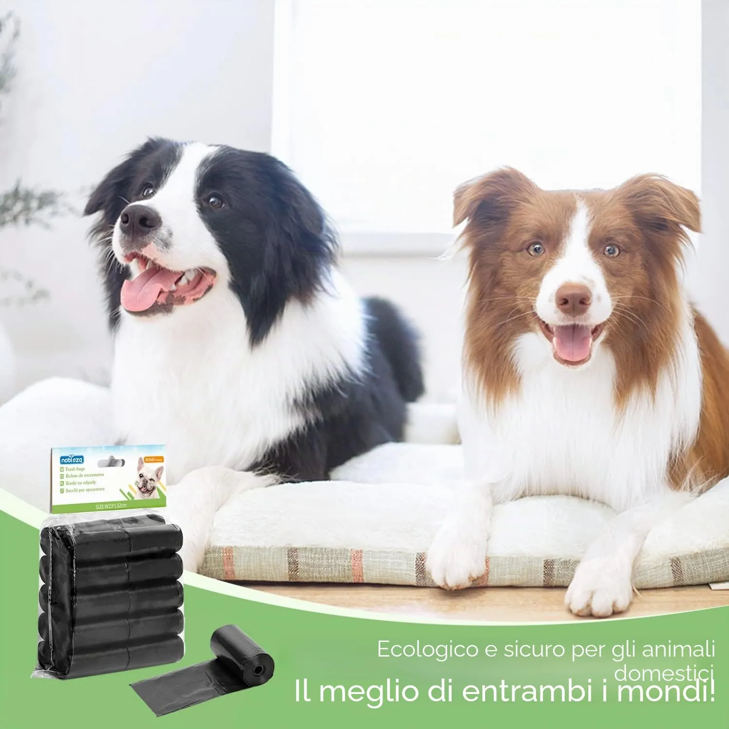 Nobleza Borsa per escrementi per cani, 300 sacchetti, 20 rotoli, nero - immagine 7