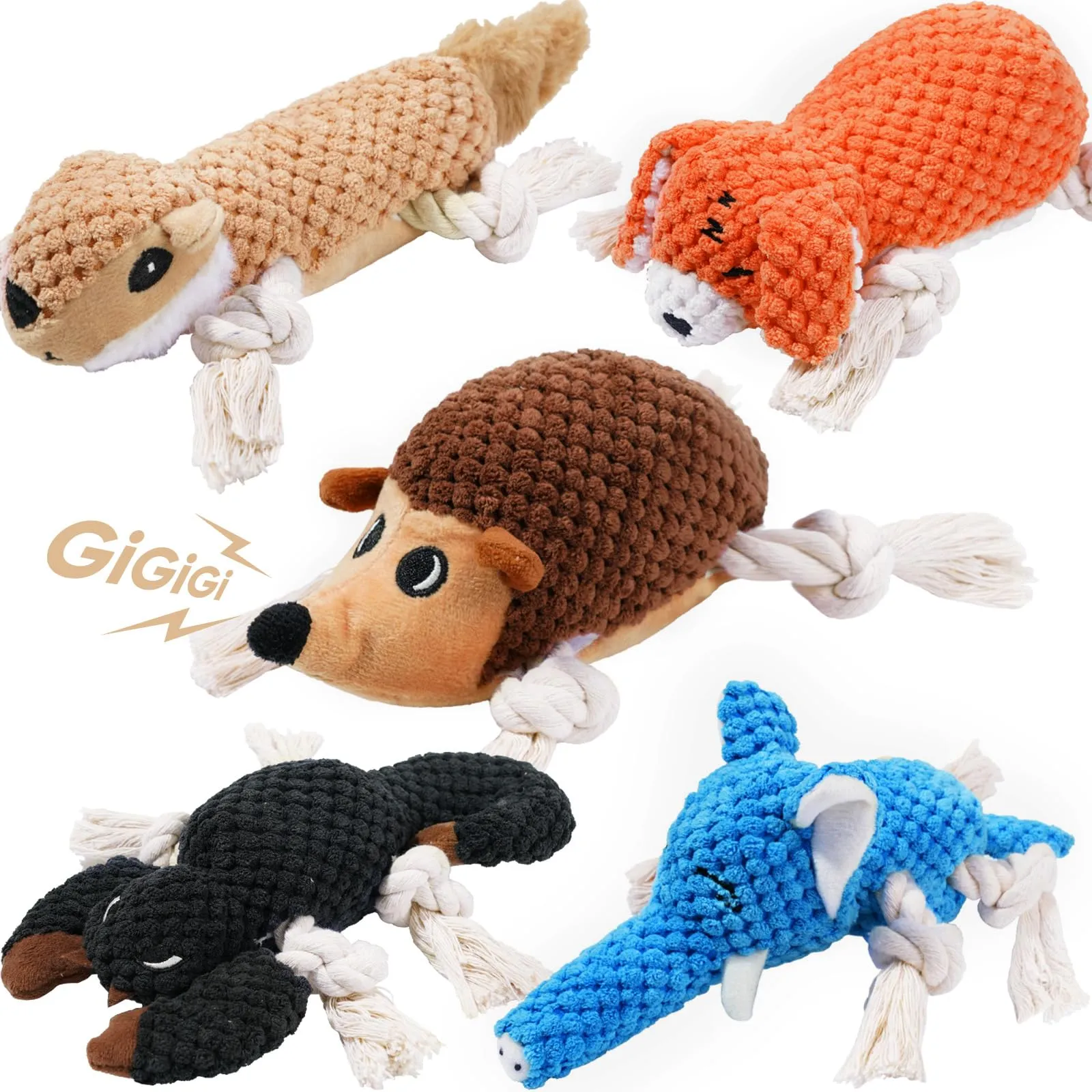 LEGEND SANDY Giocattoli di peluche per cani di piccola taglia con corde e squittio, confezione da 5 pezzi - immagine 1