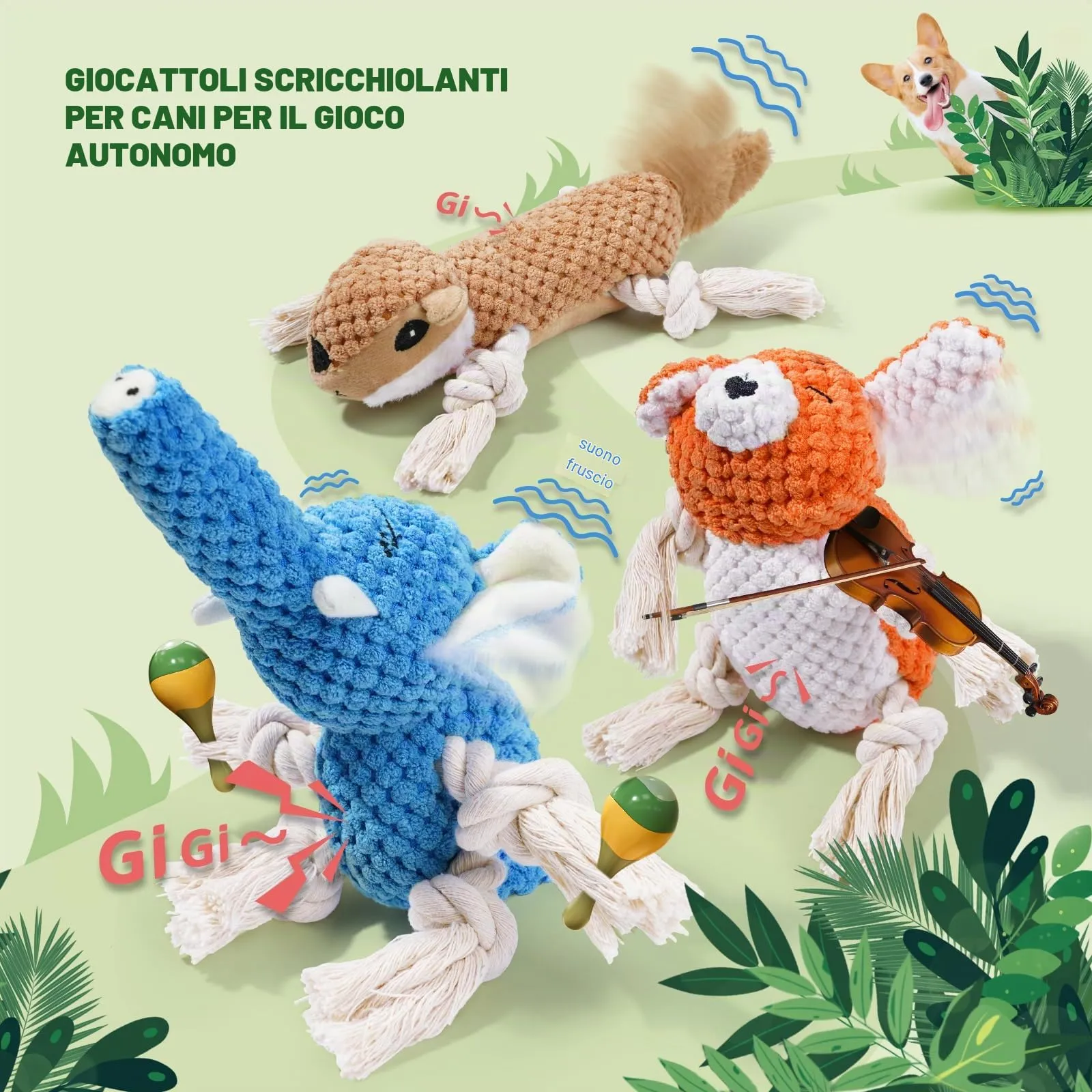 LEGEND SANDY Giocattoli di peluche per cani di piccola taglia con corde e squittio, confezione da 5 pezzi - immagine 3