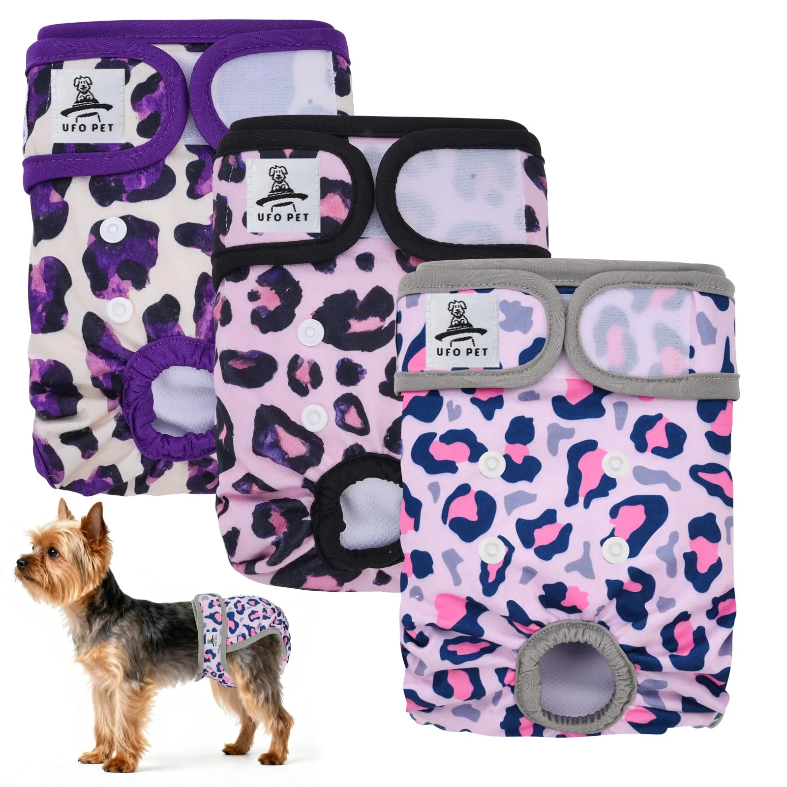 UFO PET Mutandine Lavabili per Cane Femmina in Calore, XS (3 Pezzi), Stampa Leopardata - immagine 1