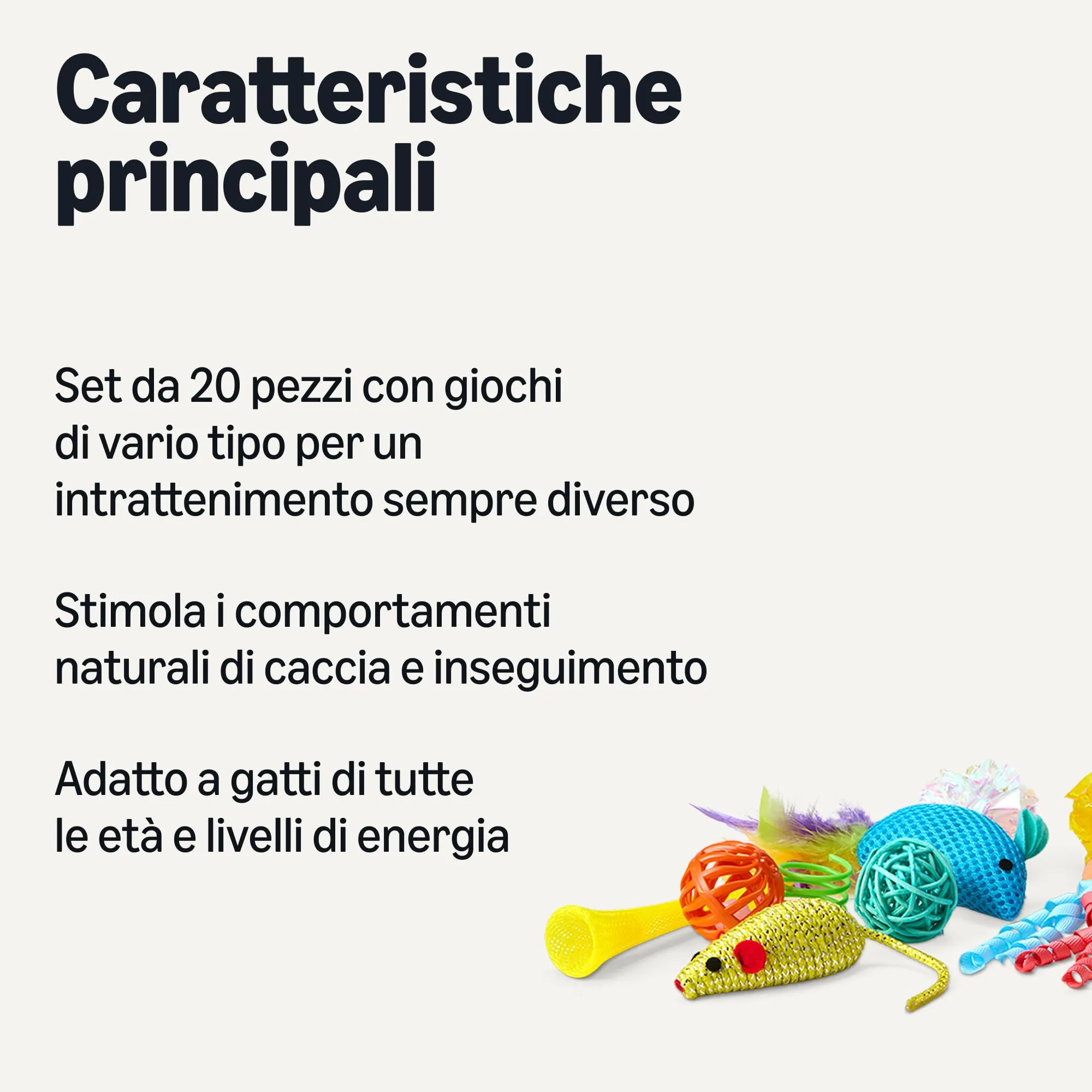 Amazon Basics Set di 20 Giocattoli per Gatti Assortiti con Teaser, Palle, Piume e Molle - immagine 2