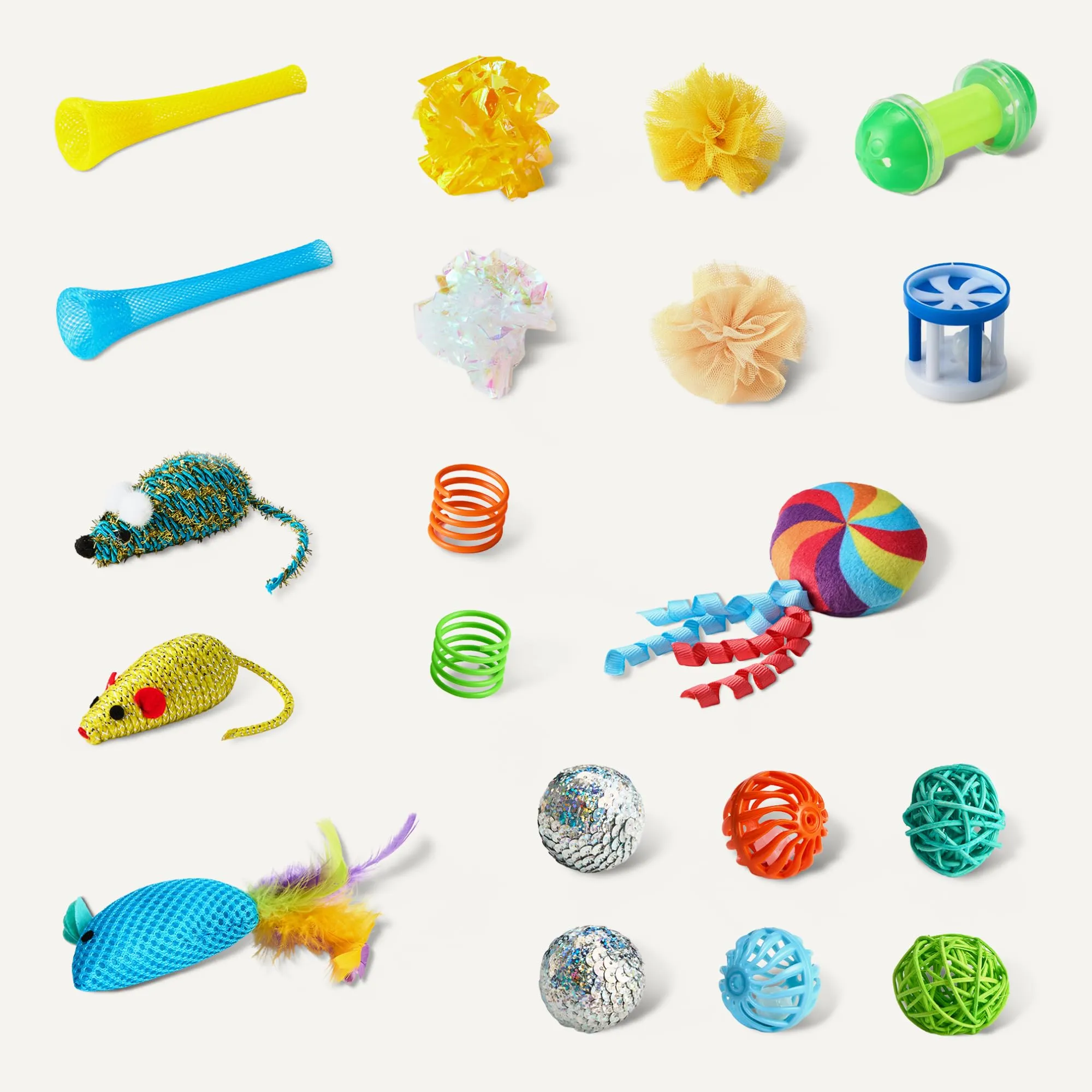 Amazon Basics Set di 20 Giocattoli per Gatti Assortiti con Teaser, Palle, Piume e Molle - immagine 4