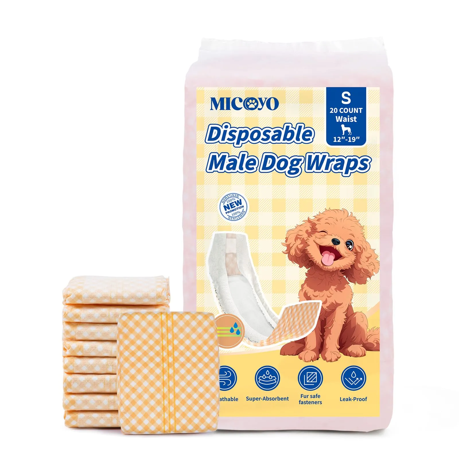 MICOOYO Pannolini usa e getta per cani maschi con indicatore di umidità, S, confezione da 20 - immagine 1
