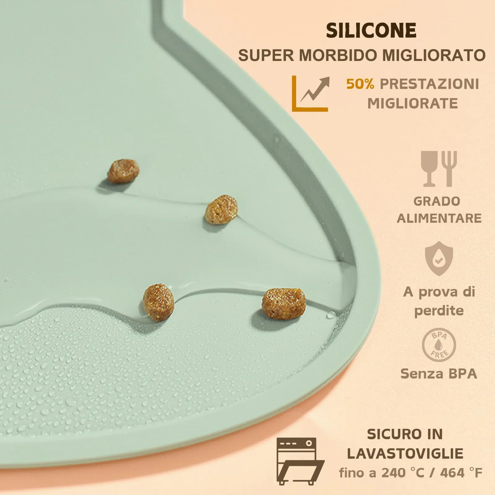 Septillar Tappetino Ciotola Cani e Gatti in Silicone Antiscivolo e Impermeabile, Verde Eucalipto, 60x35 cm - immagine 3