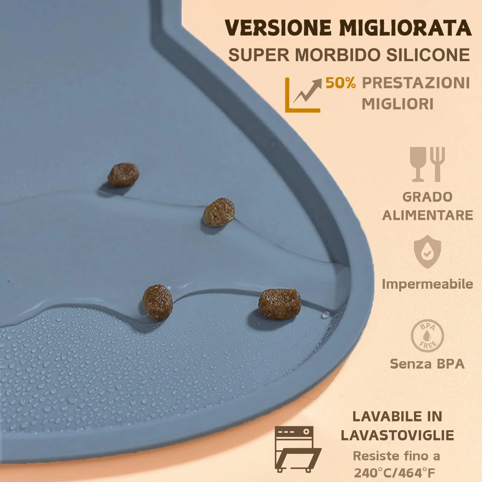 Septillar Tappetino Sottociotola in Silicone per Cani e Gatti, Antiscivolo e Impermeabile, Blu Pietra, 60x35 cm - immagine 3