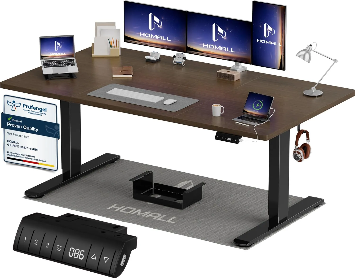 Homall Scrivania Regolabile in Altezza 160x80 cm con Porta USB, Noce - immagine 1