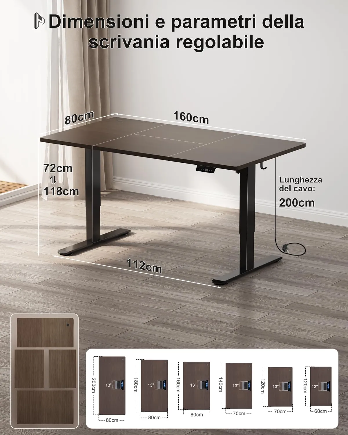 Homall Scrivania Regolabile in Altezza 160x80 cm con Porta USB, Noce - immagine 2