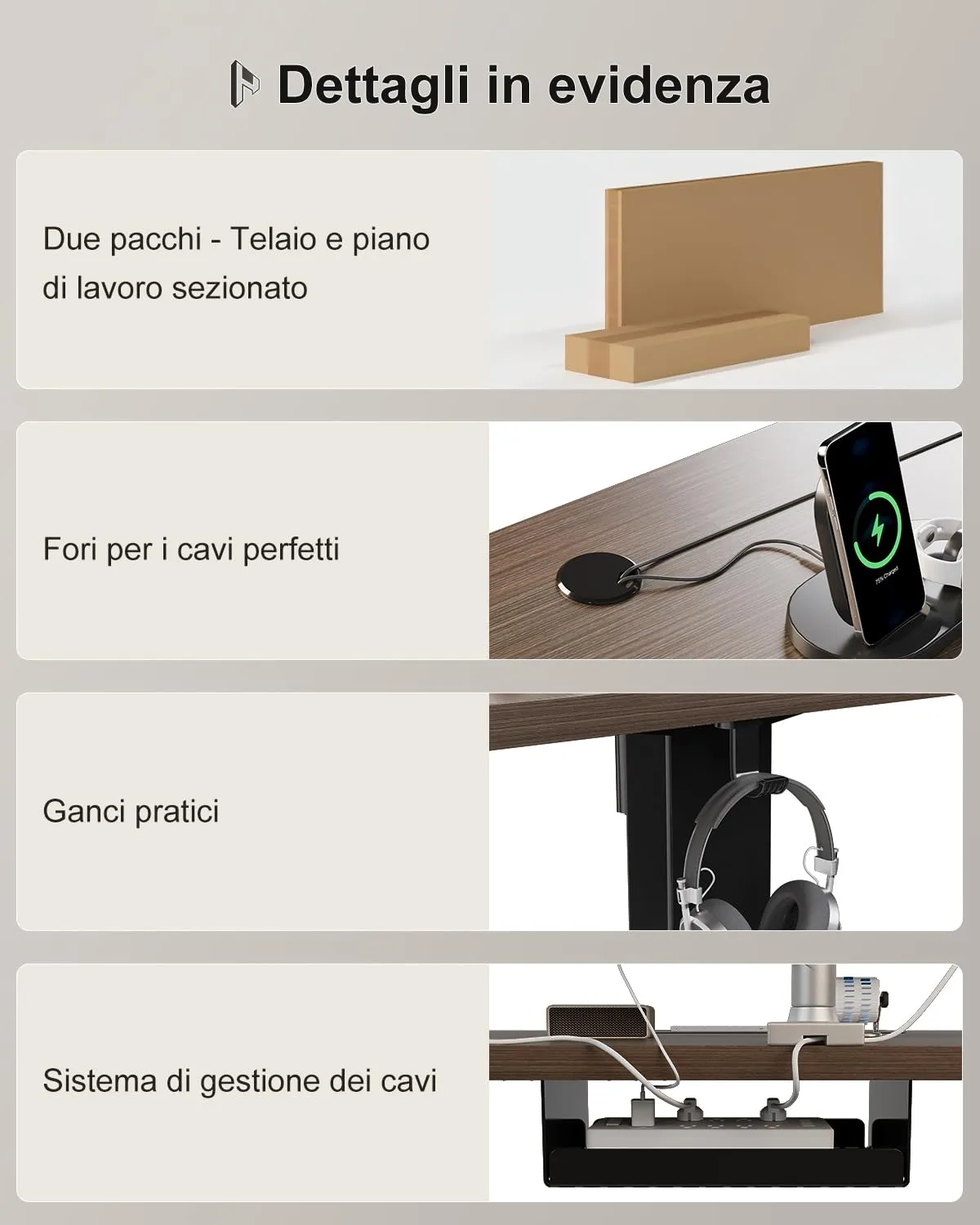Homall Scrivania Regolabile in Altezza 160x80 cm con Porta USB, Noce - immagine 8