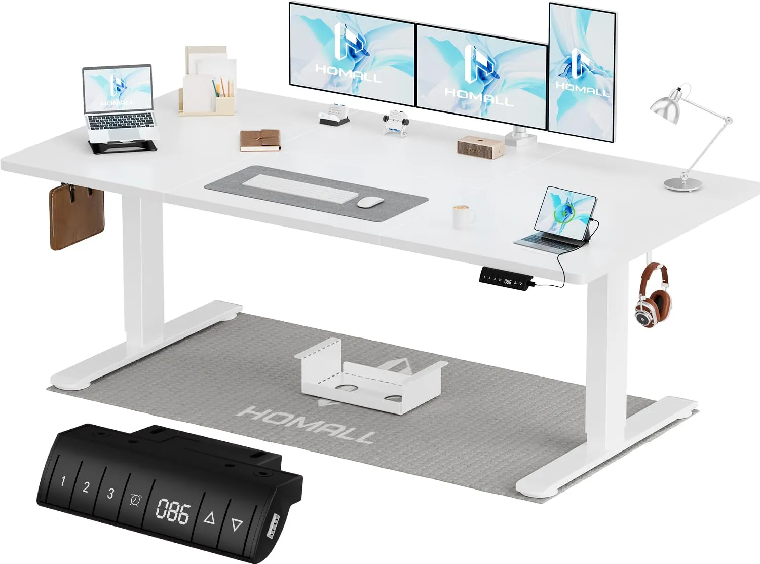 Homall Scrivania Regolabile in Altezza 180x80 cm con Porta USB, Bianco - immagine 1