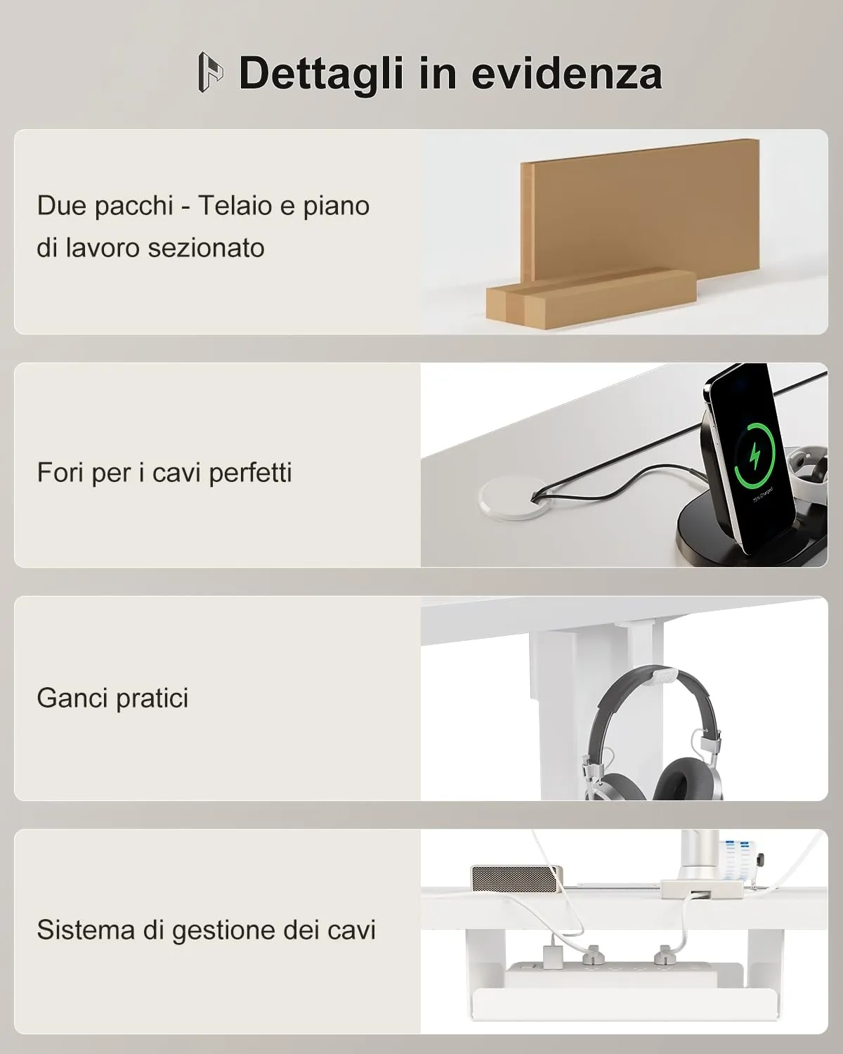 Homall Scrivania Regolabile in Altezza 180x80 cm con Porta USB, Bianco - immagine 9