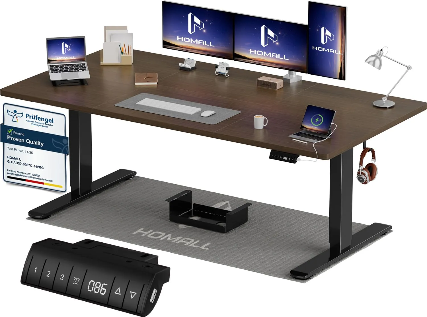 Homall Scrivania Regolabile in Altezza 180x80 cm con Porta USB, Noce - immagine 1