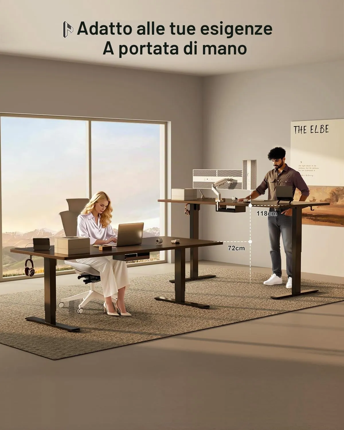 Homall Scrivania Regolabile in Altezza 180x80 cm con Porta USB, Noce - immagine 7