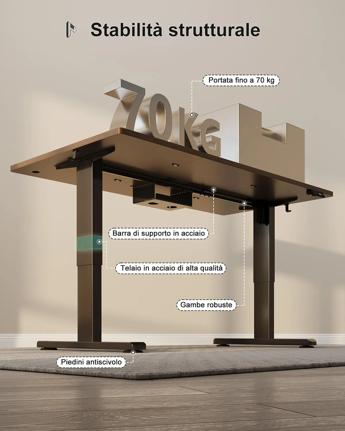 Homall Scrivania Regolabile in Altezza 180x80 cm con Porta USB, Noce - immagine 8